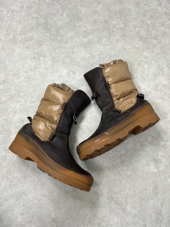 Moncler Moncler Brown Leather Beige Quilted Puffer Boots Size US 10 / EU 43 - 2 Thumbnail