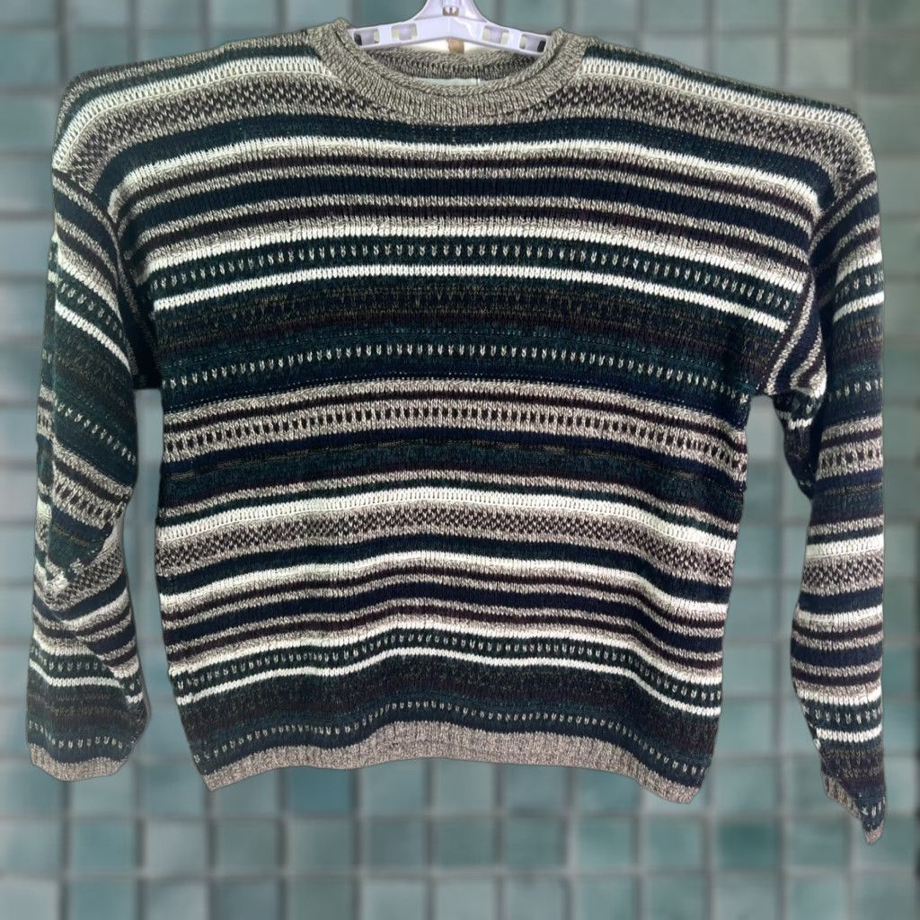 New Era New Era XL Beige Striped Acrylic Sweater Mens Size XL Pullover Crew Neck Heavyweight Oversized Knit City USA Pattern Embroidered Astrо Boy Bill Size US XL / EU 56 / 4 - 1 Thumbnail