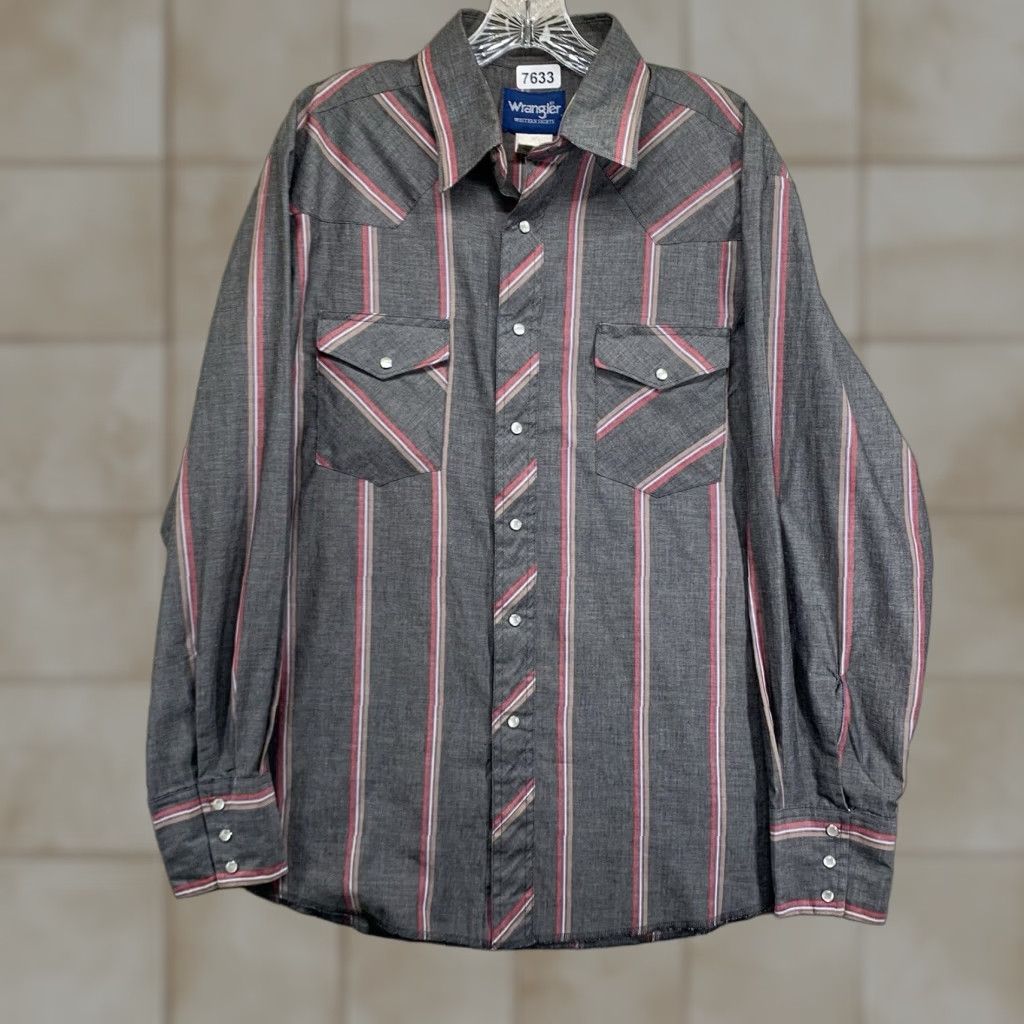 Wrangler VINTAGE Wrangler Western Shirt Men XL Gray Red Stripe Cowboy Casual Workwear Long Sleeve Size US XL / EU 56 / 4 - 1 Thumbnail