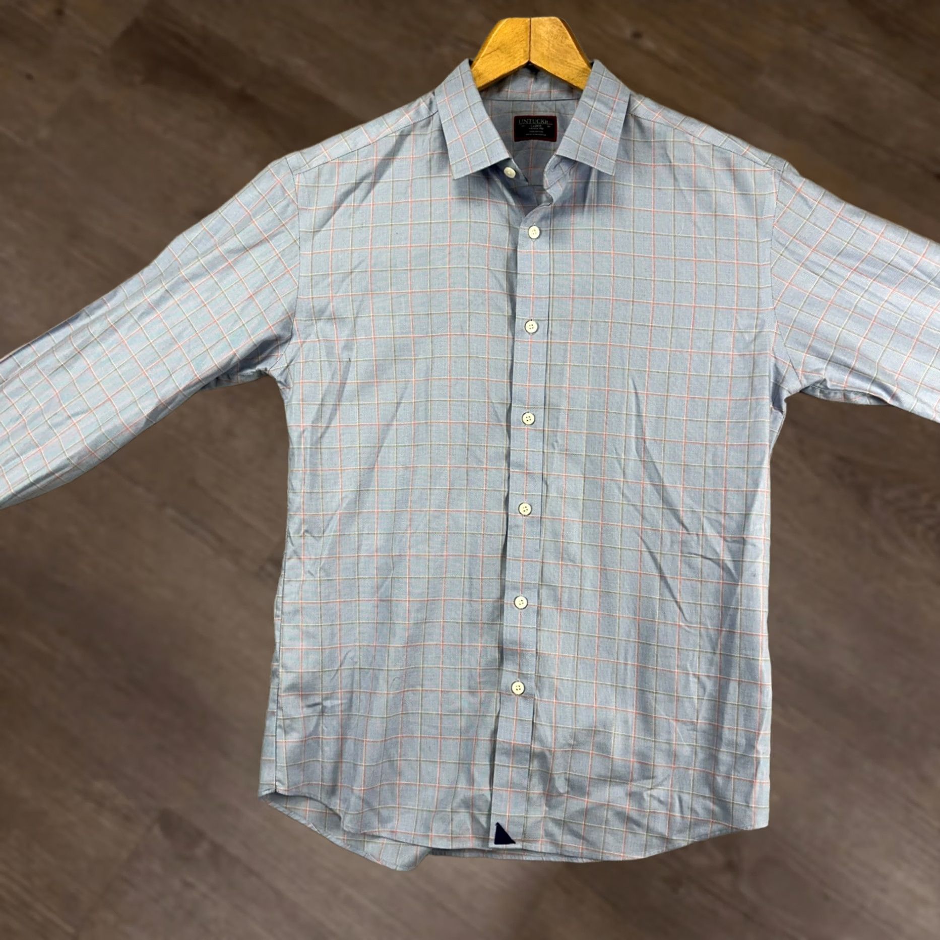 UNTUCKit UNTUCKit Mens Button Up Shirt Large Blue Windowpane Check Logo 100% Cotton Blue Size US L / EU 52-54 / 3 - 1 Thumbnail