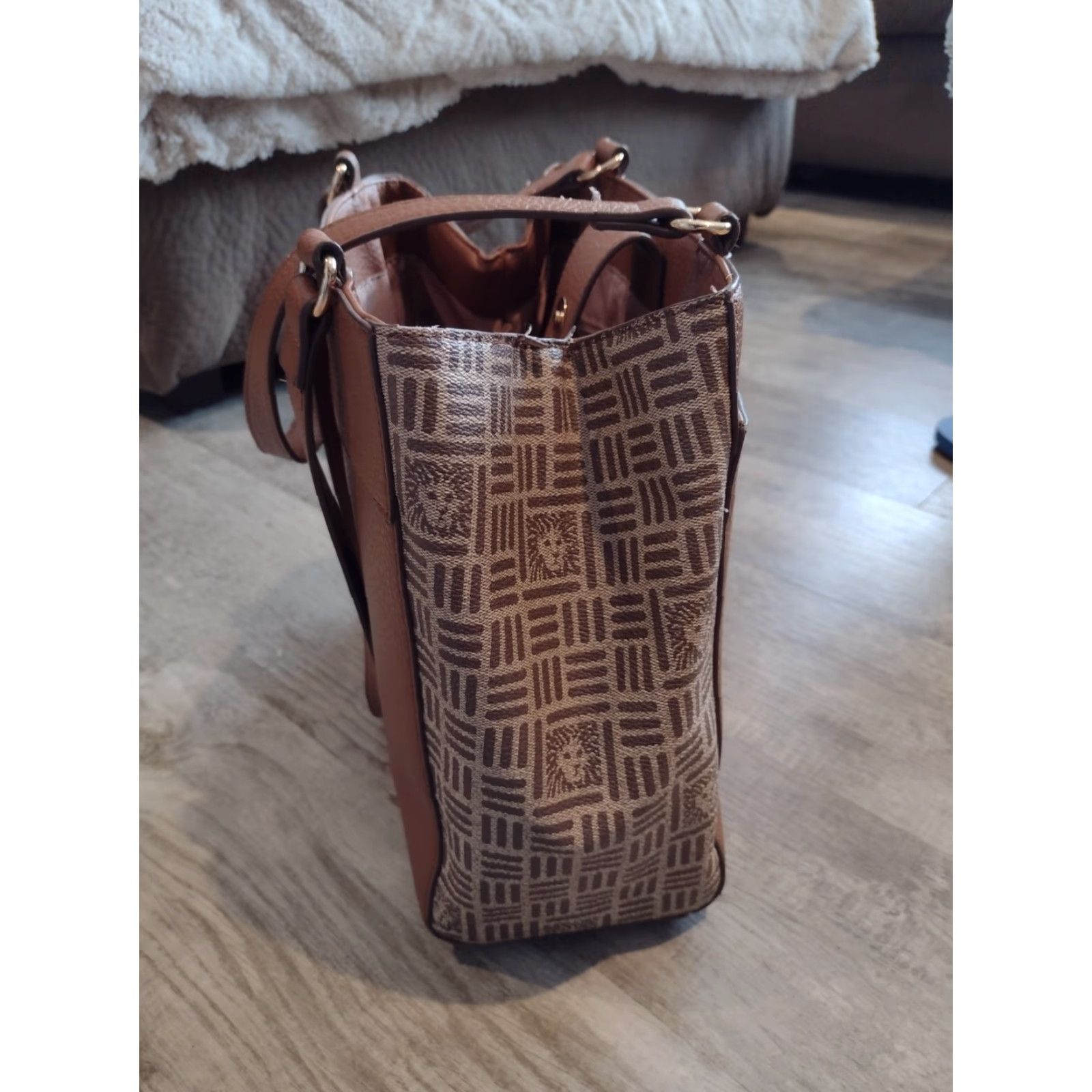 Anne Klein Anne Klein Signature Shoulder Bag Medium Brown Faux Leather Logo Purse Womens Size ONE SIZE - 4 Thumbnail