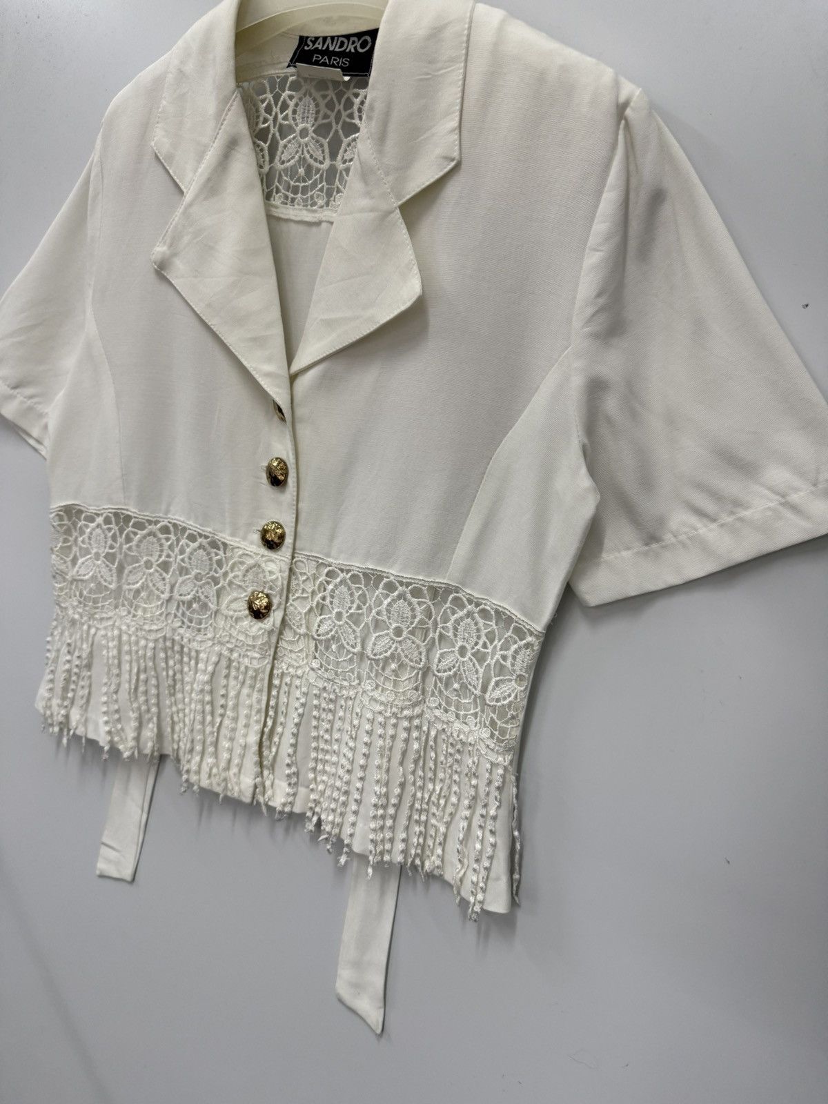 Sandro 🔥 Vintage 80s SANDRO Paris Croped Mesh Blouse Jacket Size S / US 4 / IT 40 - 2 Thumbnail