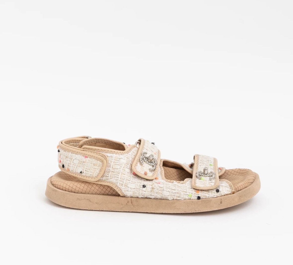 Chanel Authenticity Certificate✅ Chanel Tweed Dad Sandals 💕 Size US 8 / IT 38 - 1 Thumbnail