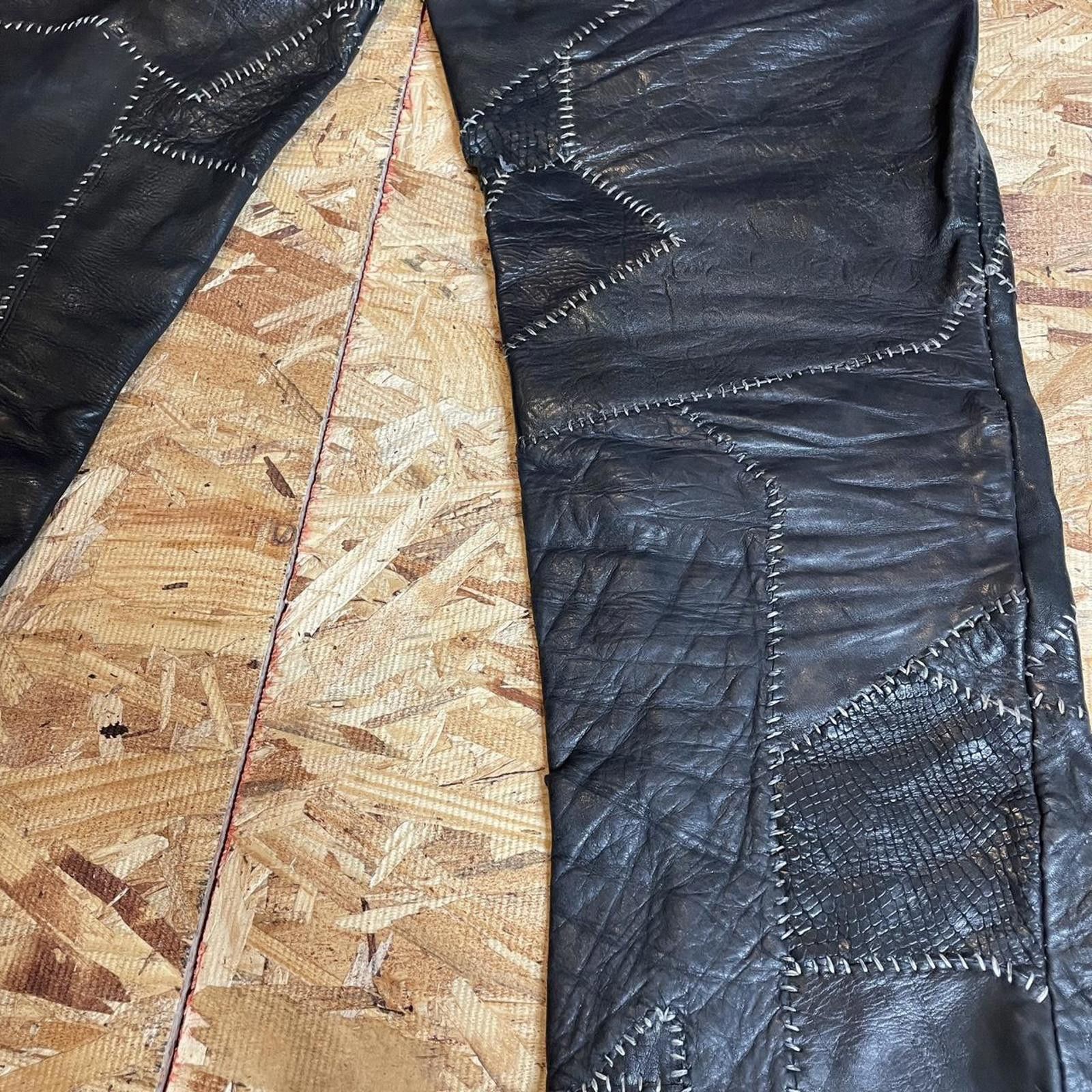 Other Vintage antique 1960s leather patchwork hippie biker pants Size US 30 / EU 46 - 3 Thumbnail
