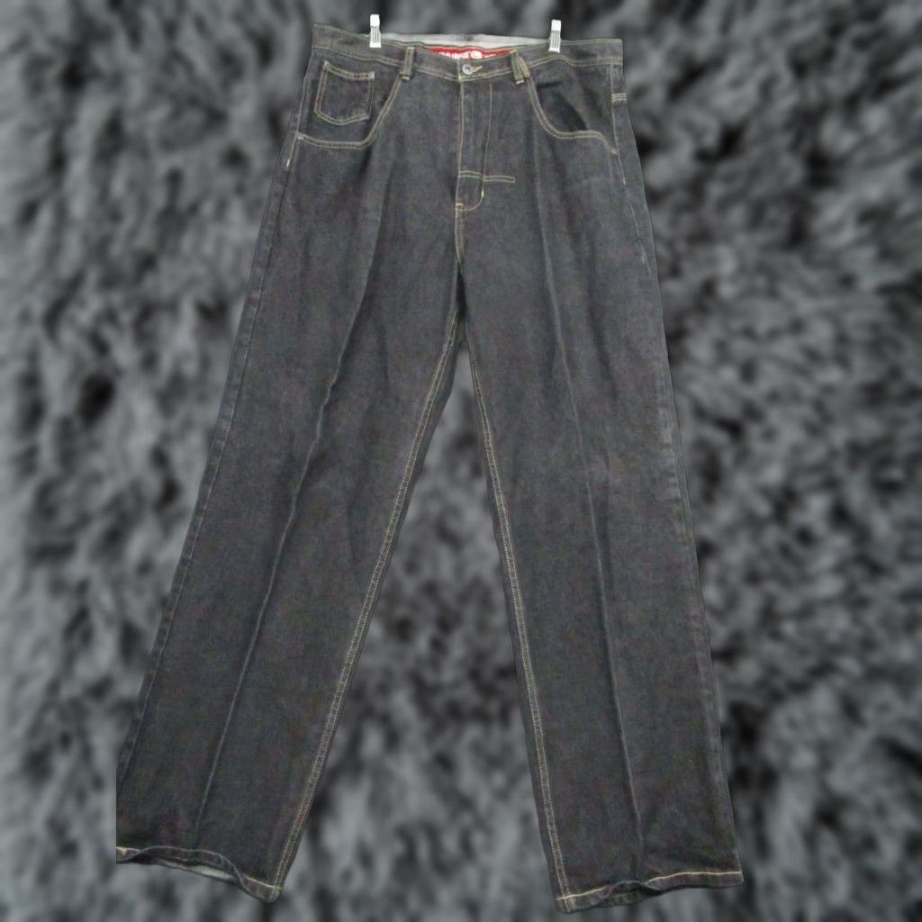 Ecko Unltd. ECKO UNLTD Jeans 38 Baggy Hip Hop Street Dark Black Y2K Wide-Leg Mens Jeans 5-Pocket Denim Cotton Baggy Fit Retro Size US 38 / EU 54 - 1 Thumbnail