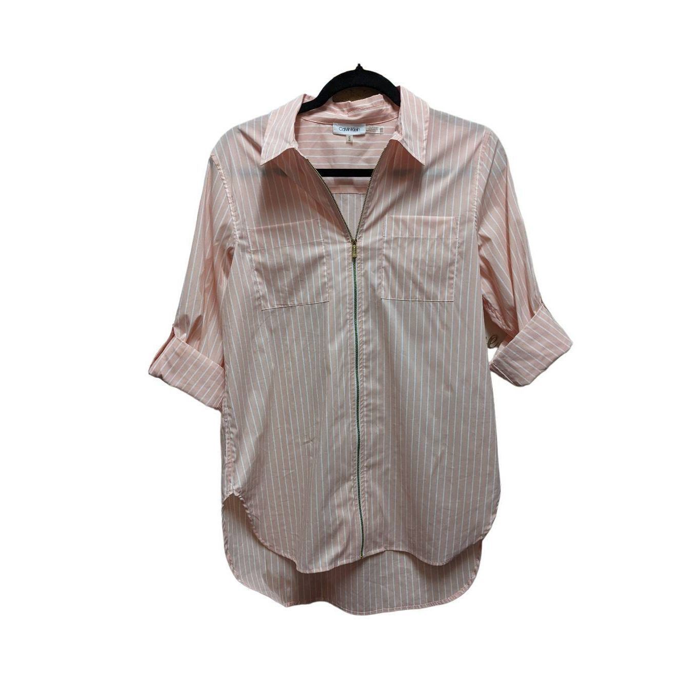 Calvin Klein Calvin Klein Women's Pink and White Striped Dress Shirt With Size M / US 6-8 / IT 42-44 - 1 Preview