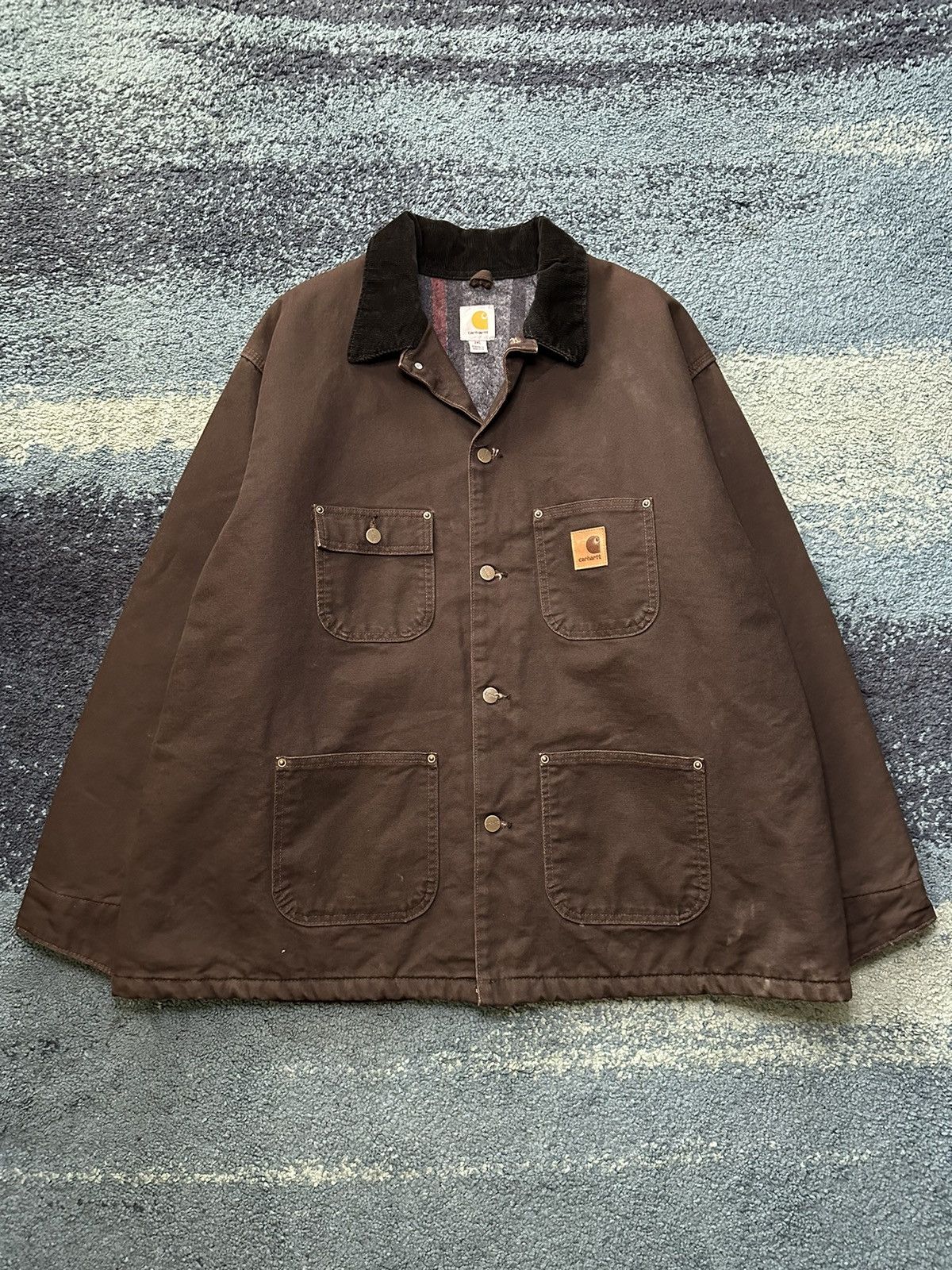 Image of Vintage Carhartt Jacket Brown Chore Coat Blanket Lined, Men's (Size 2XL)