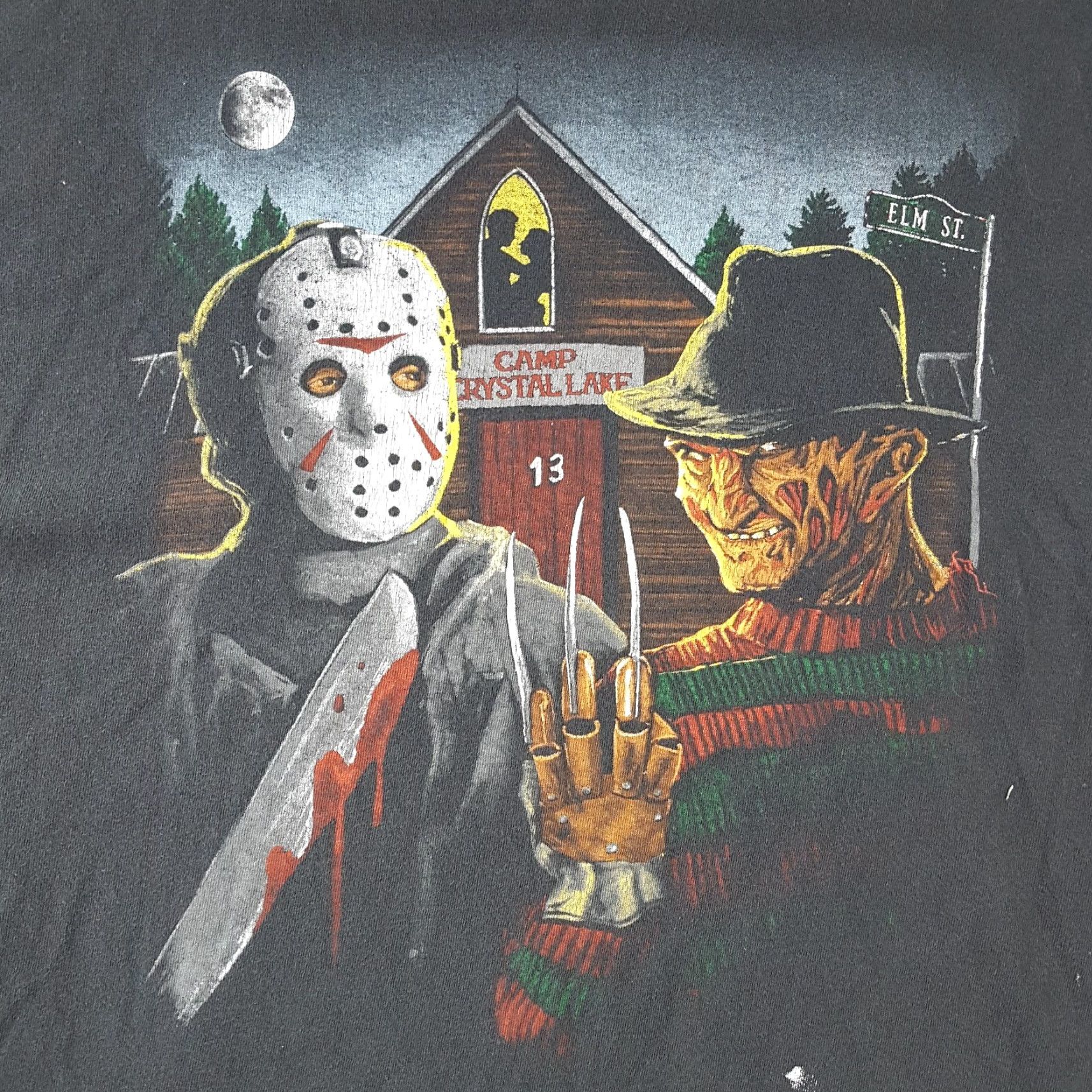 Vintage VINTAGE A Nightmare On Elm Street Distressed Freddy Jason Horror T Shirt Men 3XL Black Cotton Embroidered Logo 90s 00s Movie Mens Size US XXL / EU 58 / 5 - 6 Thumbnail