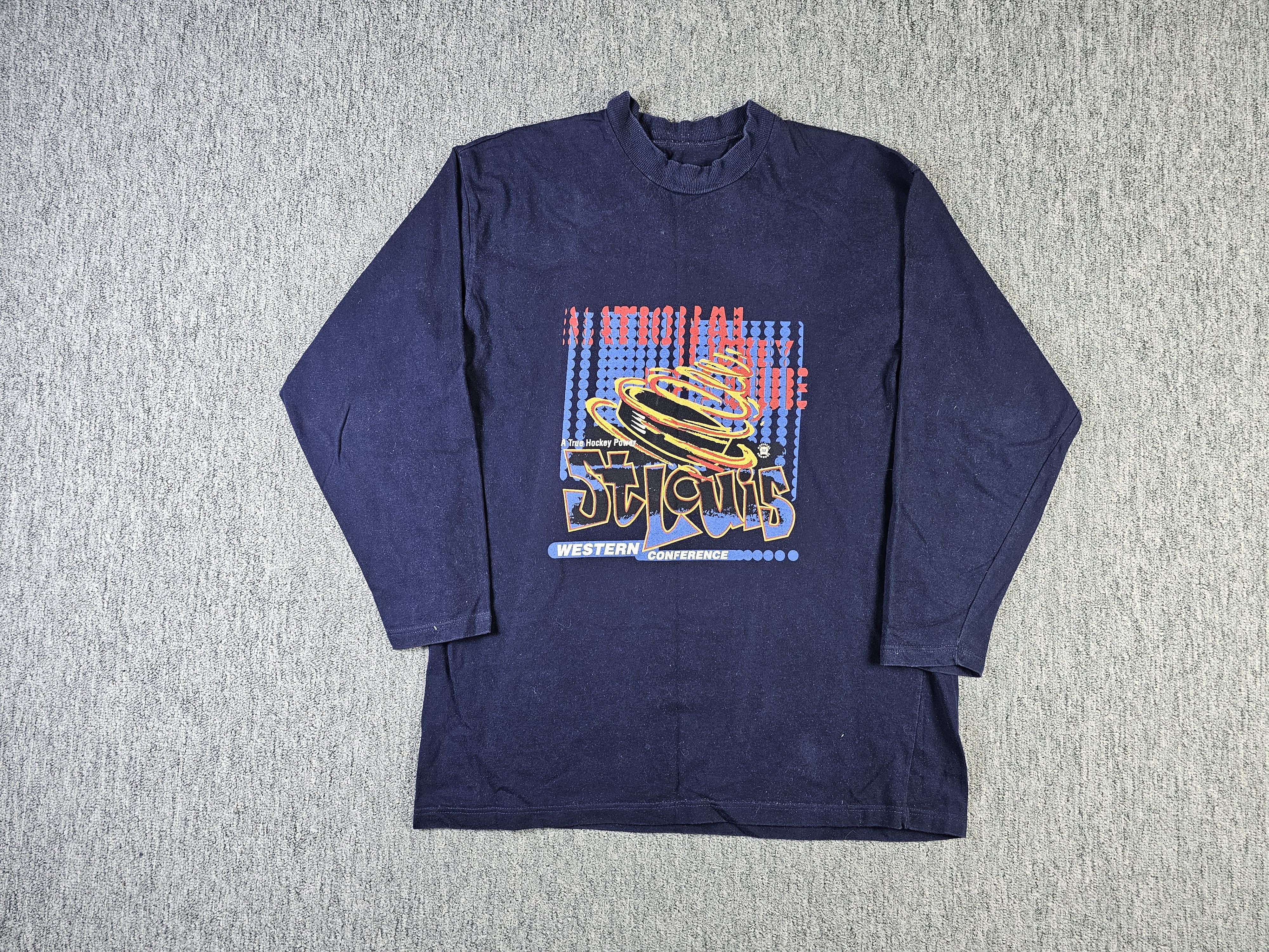 NHL × Vintage Vintage 90s St. Louis Blues NHL Mock Neck Graphic T-Shirt Size US L / EU 52-54 / 3 - 2 Thumbnail