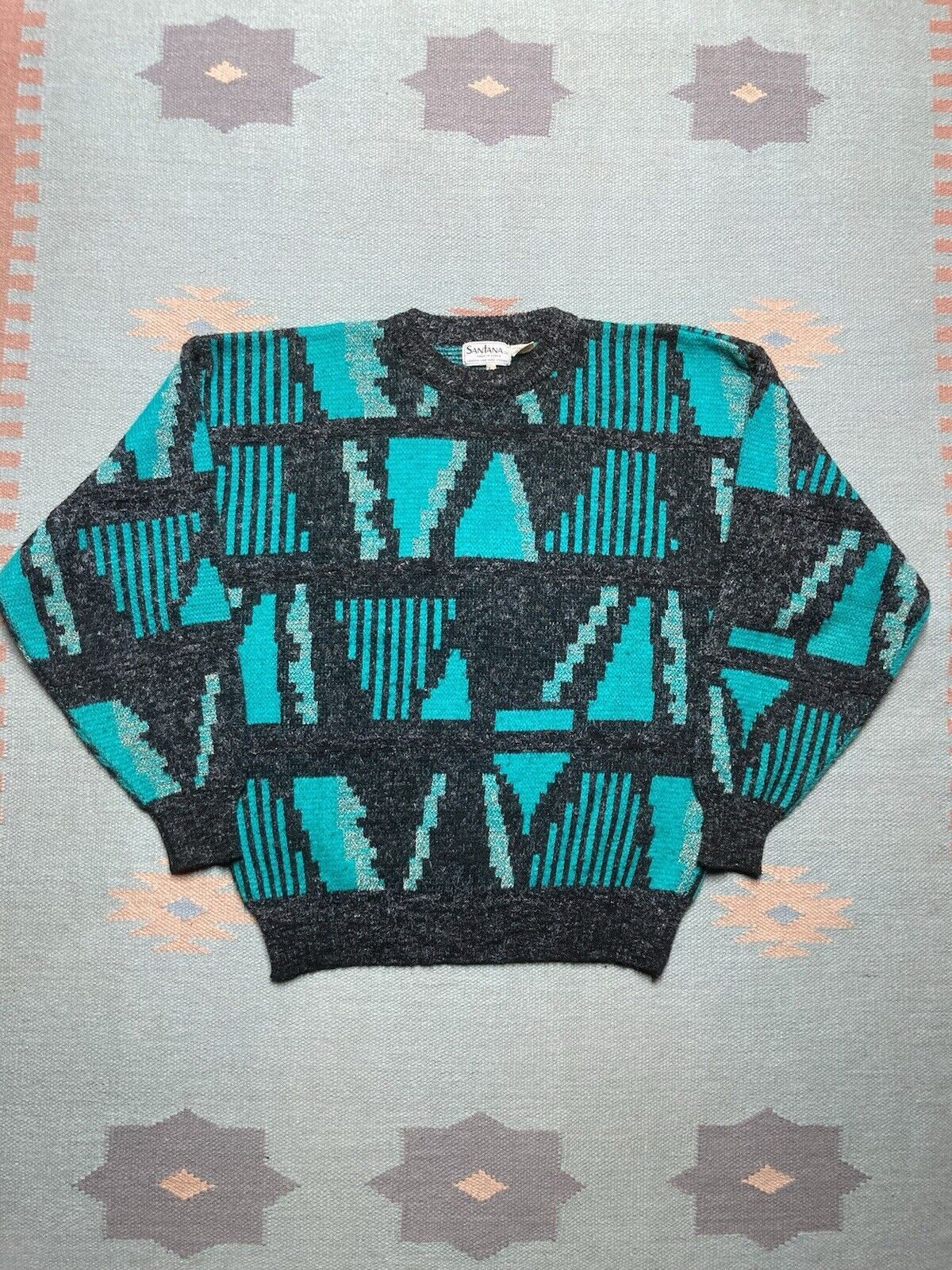 Vintage knit sweater crewneck acrylic geometric Aztec abstract L Size US L / EU 52-54 / 3 - 1 Thumbnail