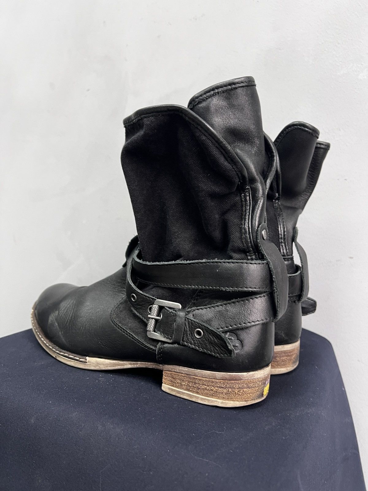 Hedi Slimane Leather ankle moto leather y2k boots belted margiela style Size US 7.5 / EU 40-41 - 7 Thumbnail