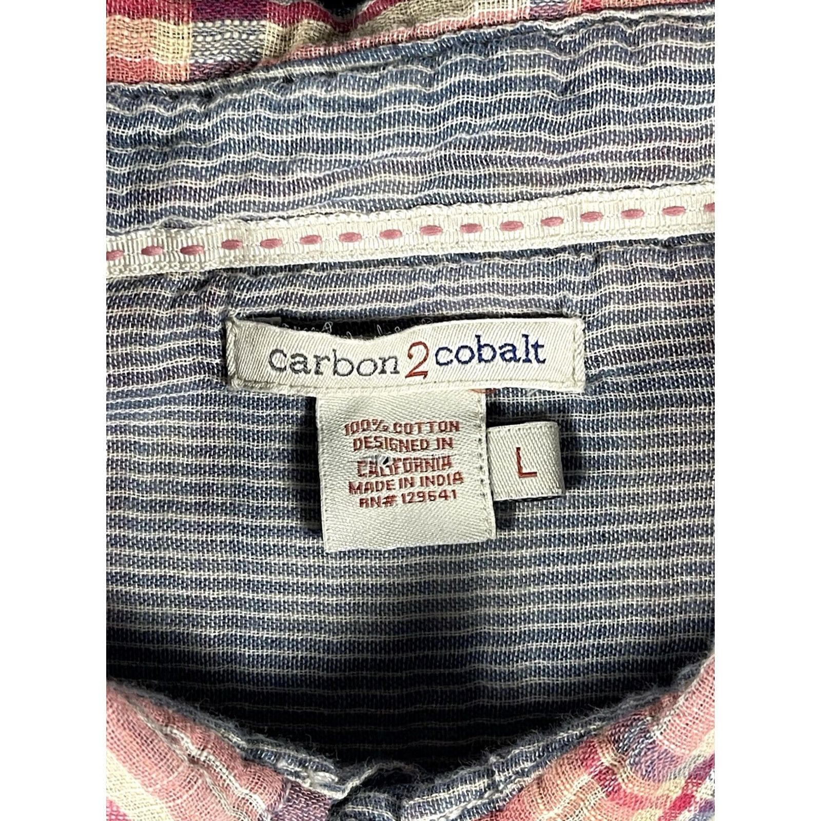 Carbon VINTAGE Carbon 2 Cobalt Shirt Mens Large Red Plaid Button-Up Long Sleeve Chambray Linen/Cotton Grunge Size US L / EU 52-54 / 3 - 5 Thumbnail