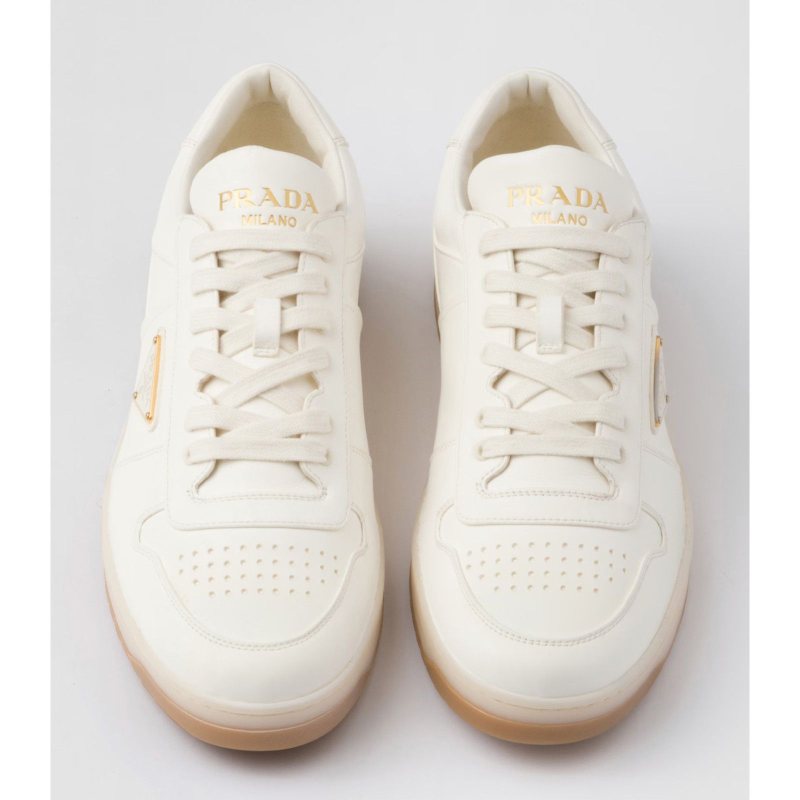 Prada Prada Downtown Leather Gold Logo Flat Low Top Sneaker 41 Size US 11 / IT 41 - 10 Thumbnail