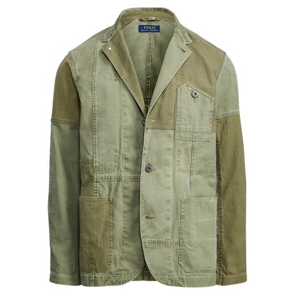 Polo Ralph Lauren Patchwork Green Herringbone Twill Sport Coat Size US M / EU 48-50 / 2 - 1 Thumbnail