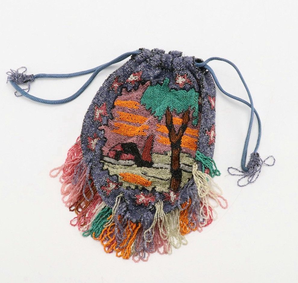 Antique Whiting & Davis Beaded Drawstring Purse c.1910