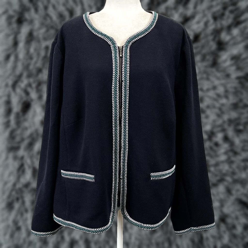 Talbots Talbots Career Women's Lined Jacket 24W Plus Navy Braided Trim Full Zip Blue Polyester Blend Basic Jacket NEW! Size 4XL / US 24-26 - 1 Thumbnail