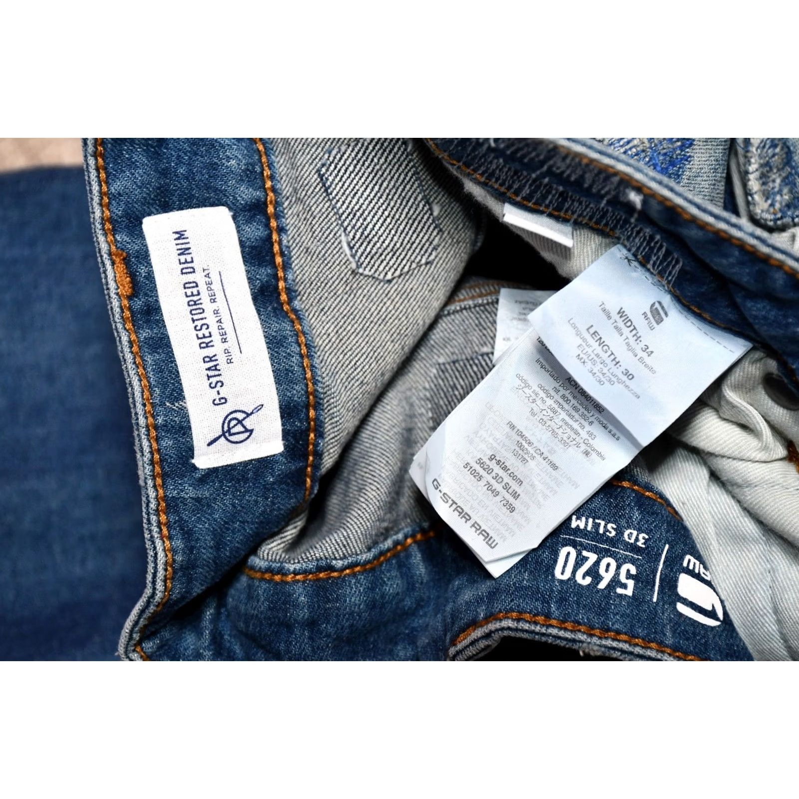G-Star G-Star 5620 3D Slim Restored Denim Jeans Men W34 L30 Jeans Slim Blue Cotton 5-Pocket 98% Cotton 2% Elastane Men 34x30 Size US 34 / EU 50 - 6 Thumbnail