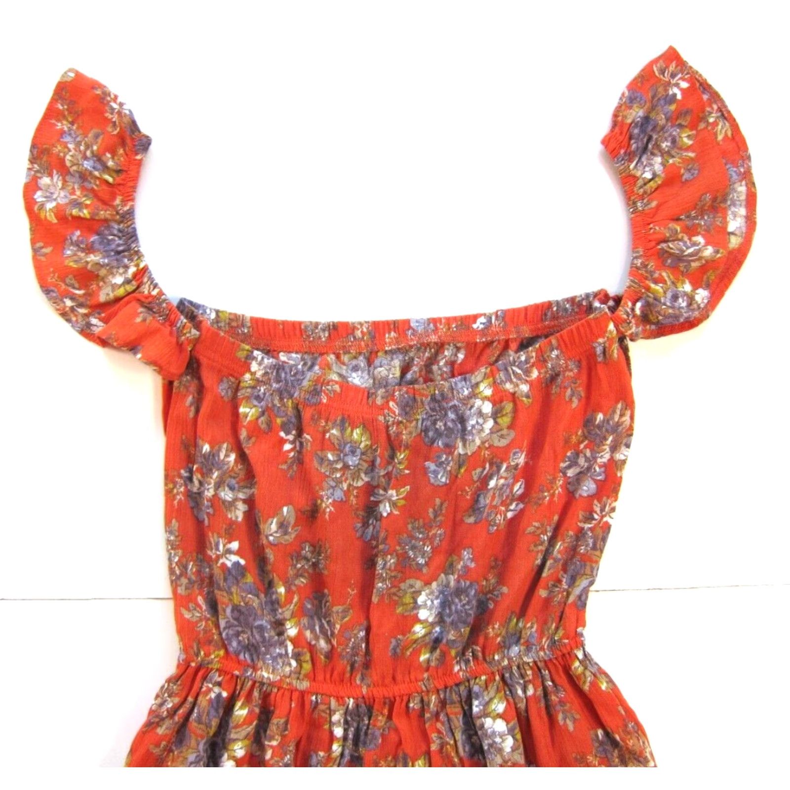 American Eagle Outfitters NWT American Eagle Outfitters Rayon Orange Floral Off Shoulder Dress XS Size XS / US 0-2 / IT 36-38 - 5 Thumbnail