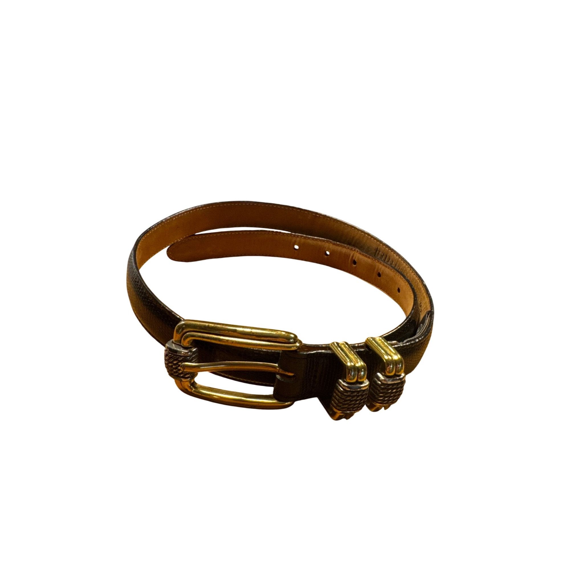 Brighton Brighton Womens Black & Gold Two-Tone Buckle Belt M/30 SKU 6 Size ONE SIZE - 1 Thumbnail