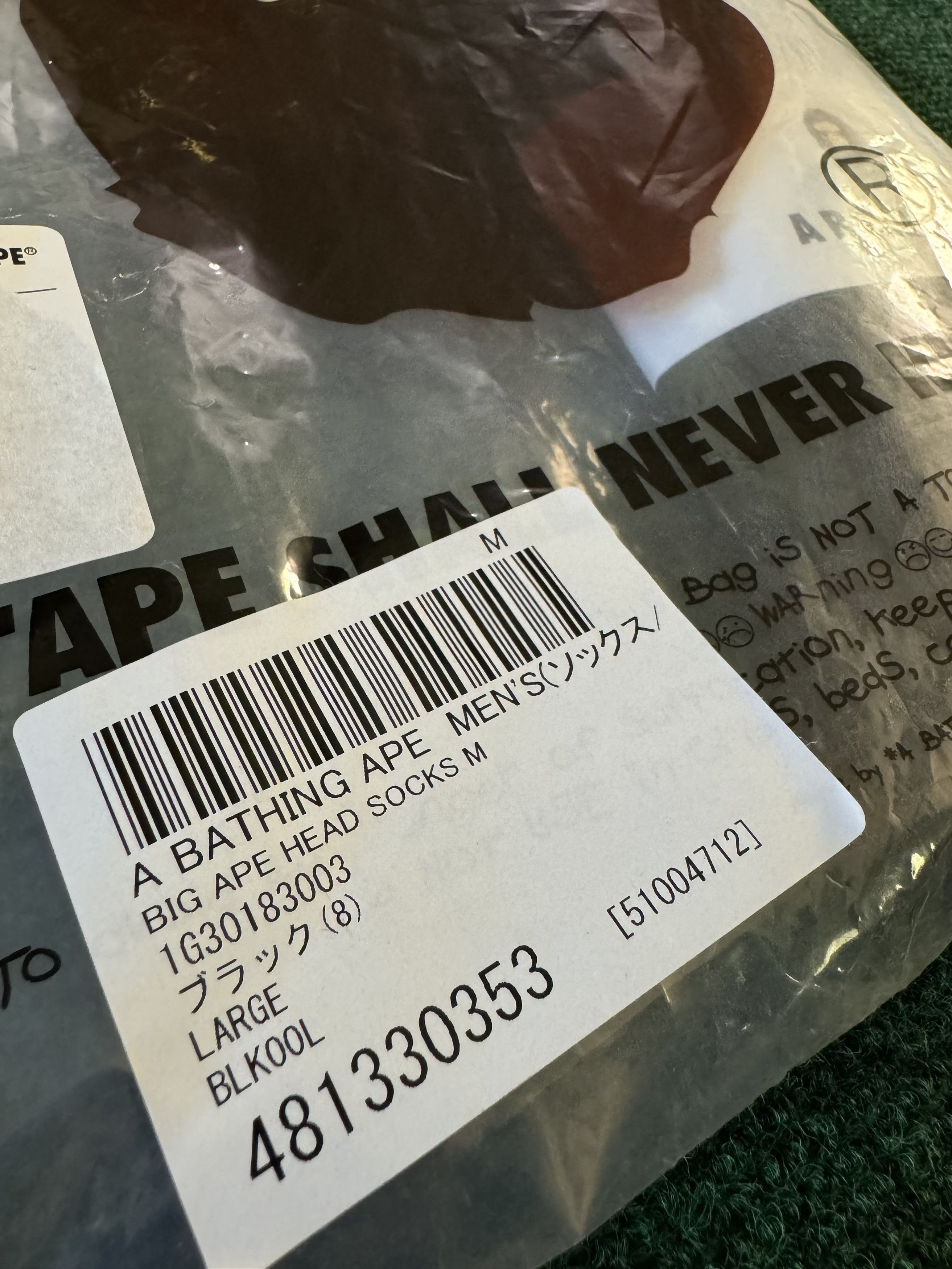 Bape Bape A BATHING APE Big Ape Head Socks LARGE “Black” Size ONE SIZE - 4 Thumbnail