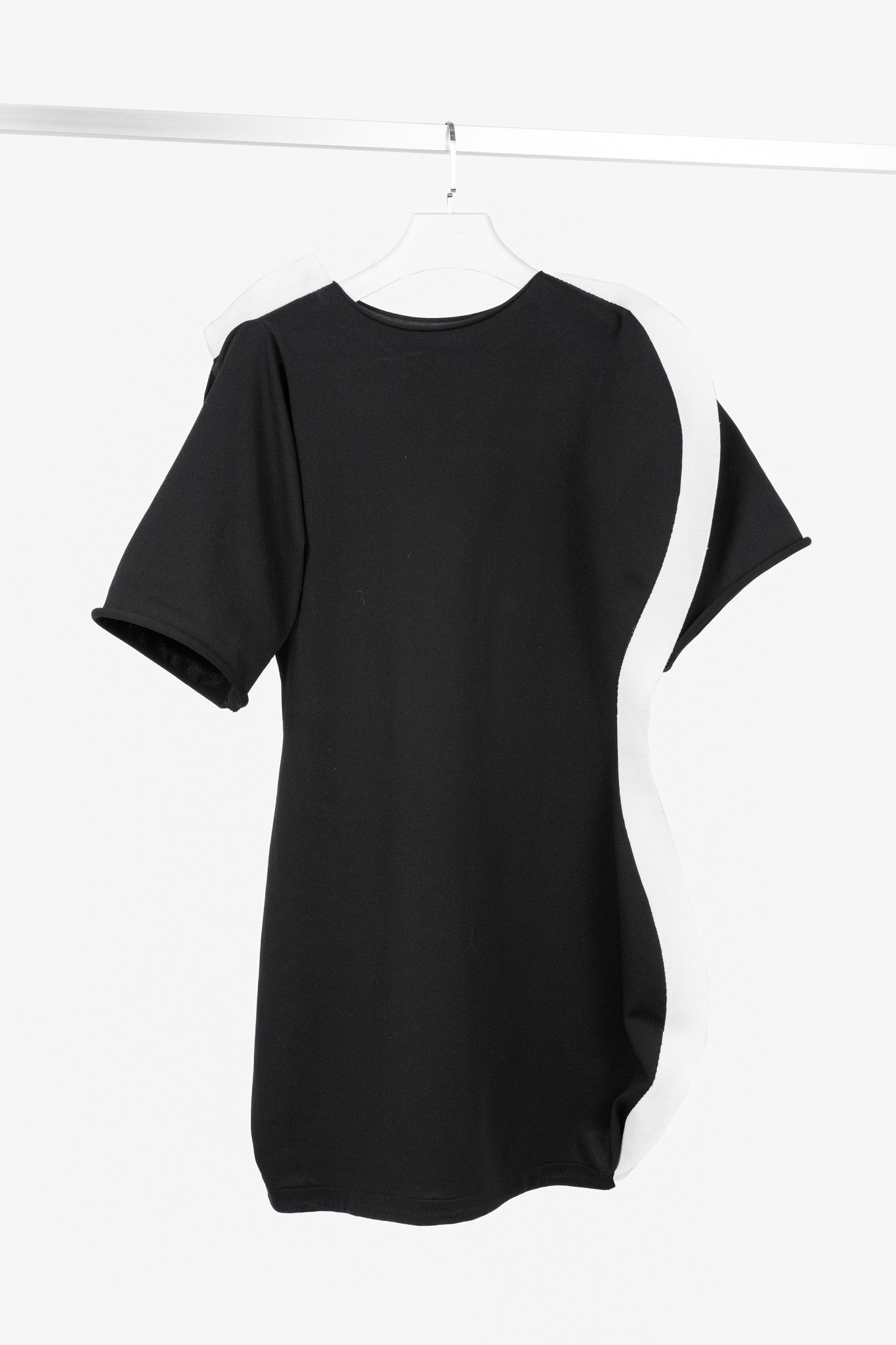 Issey Miyake Issey Miyake Black Knit White-Trim Curved Mini Dress Size XL / US 12-14 / IT 48-50 - 1 Thumbnail