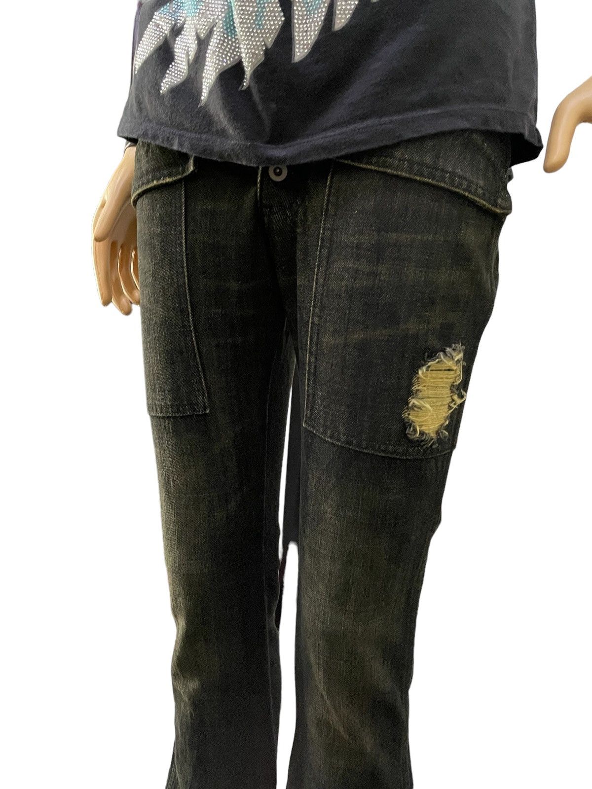 If Six Was Nine × Le Grande Bleu (L.G.B.) Red Carpet Japan Flared Bush Pocket Distressed Jeans Size US 27 - 5 Thumbnail