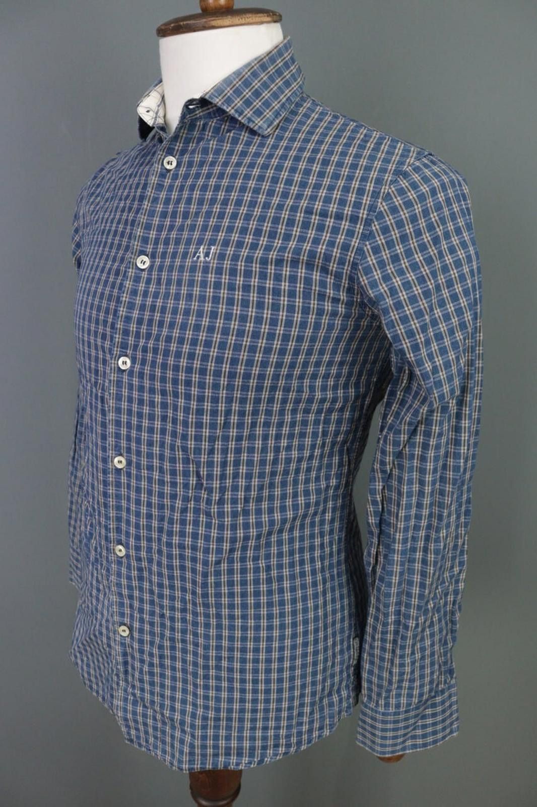 Armani Collezioni Armani Jeans Slim Fit Blue Check Button Down Shirt Size M Size US M / EU 48-50 / 2 - 9 Thumbnail