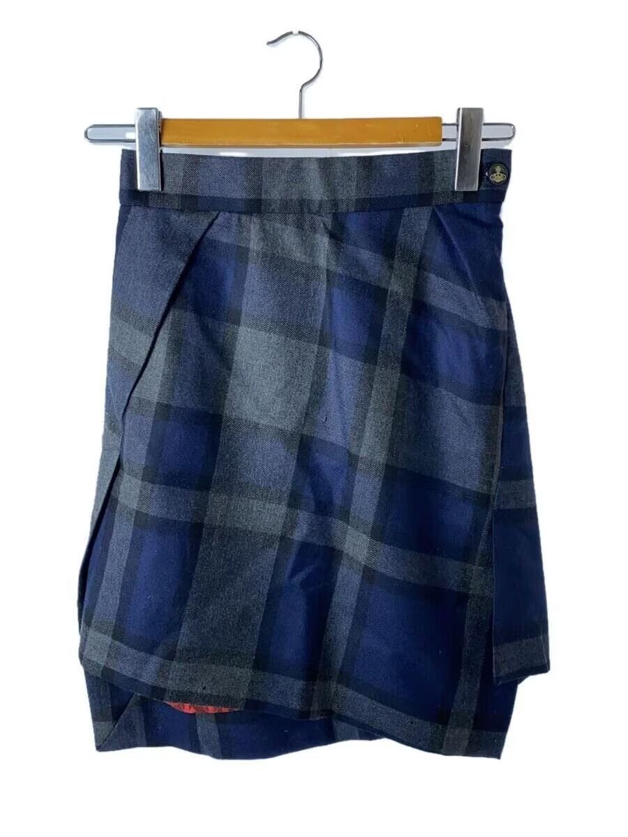image of Vivienne Westwood Plaid Orb Wrap Skirt in Grey, Women's (Size 24)