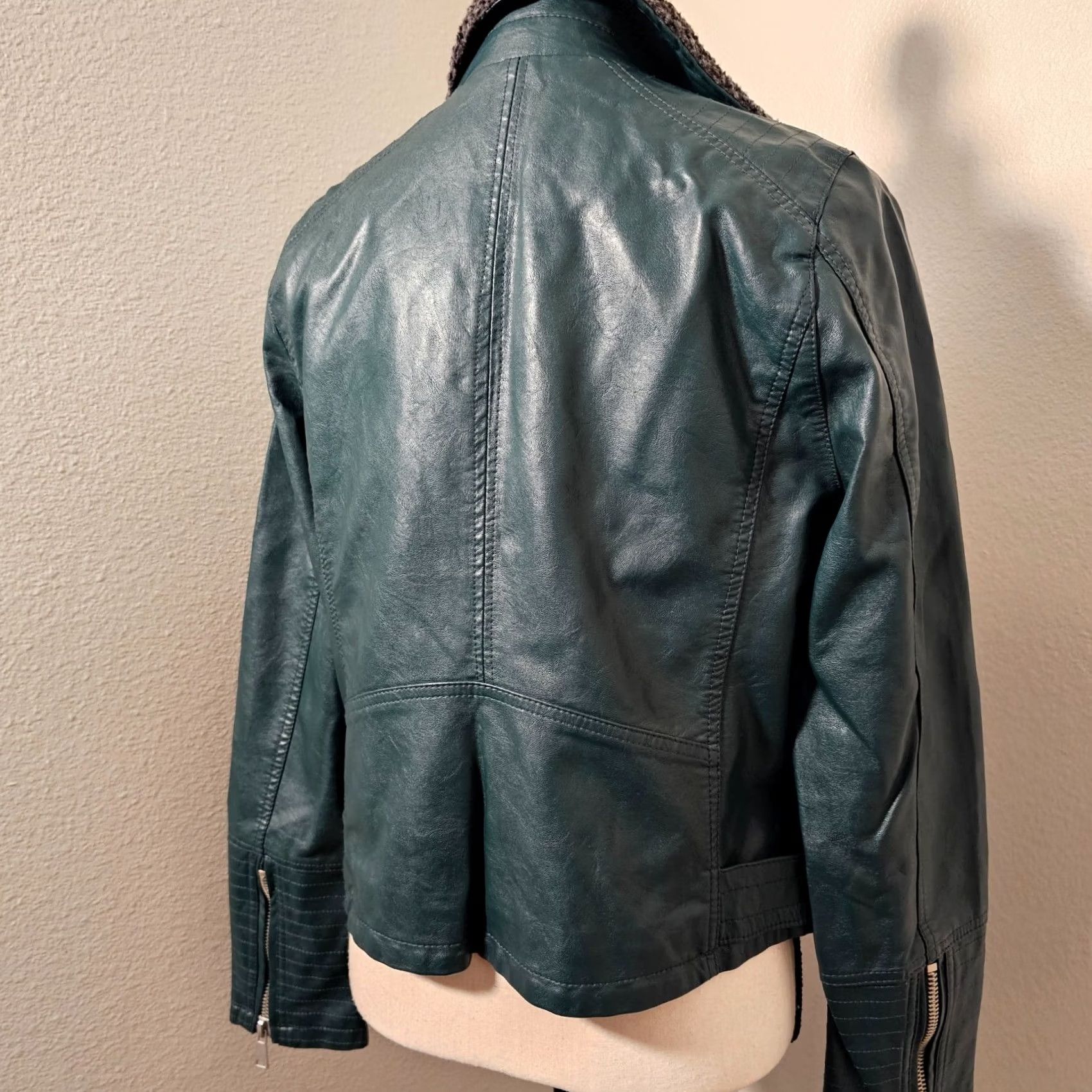 Vintage Jolt Jacket Green Size L Womens Faux Fur Accent Zipper Leather Long Sleeve Size L / US 10 / IT 46 - 7 Thumbnail