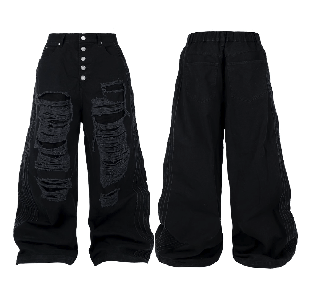 Other Y2K Black Washed Destroyed Baggy Wide Leg jeans Size US 34 / EU 50 - 1 Thumbnail