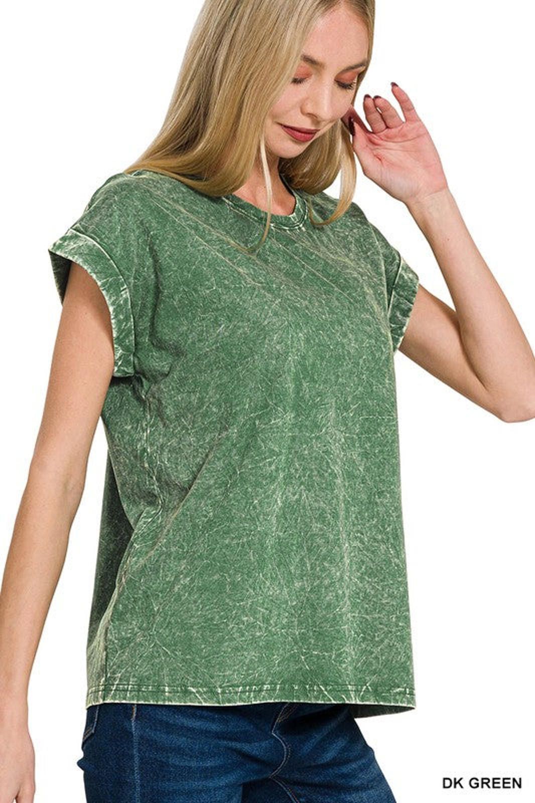 Other Crinkle Wash Cotton Folded Sleeve Top Relaxed Fit by Zenana Size S / US 4 / IT 40 - 4 Thumbnail