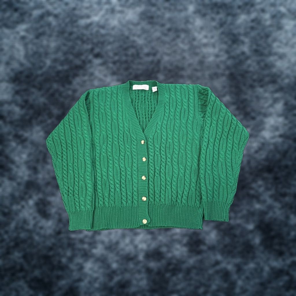 Vintage VINTAGE Karen Scott Cardigan Sweater Womens Medium Green 90s Chunky-Knit Button V-Neck Size M / US 6-8 / IT 42-44 - 1 Thumbnail