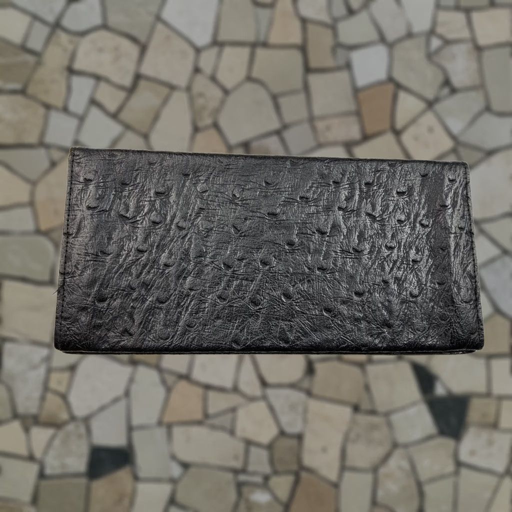 Vintage Ostrich Leather Bifold Wallet Full Size Men Black Leather Bifold Wallet 7.5x3.5 Mens Size ONE SIZE - 1 Thumbnail