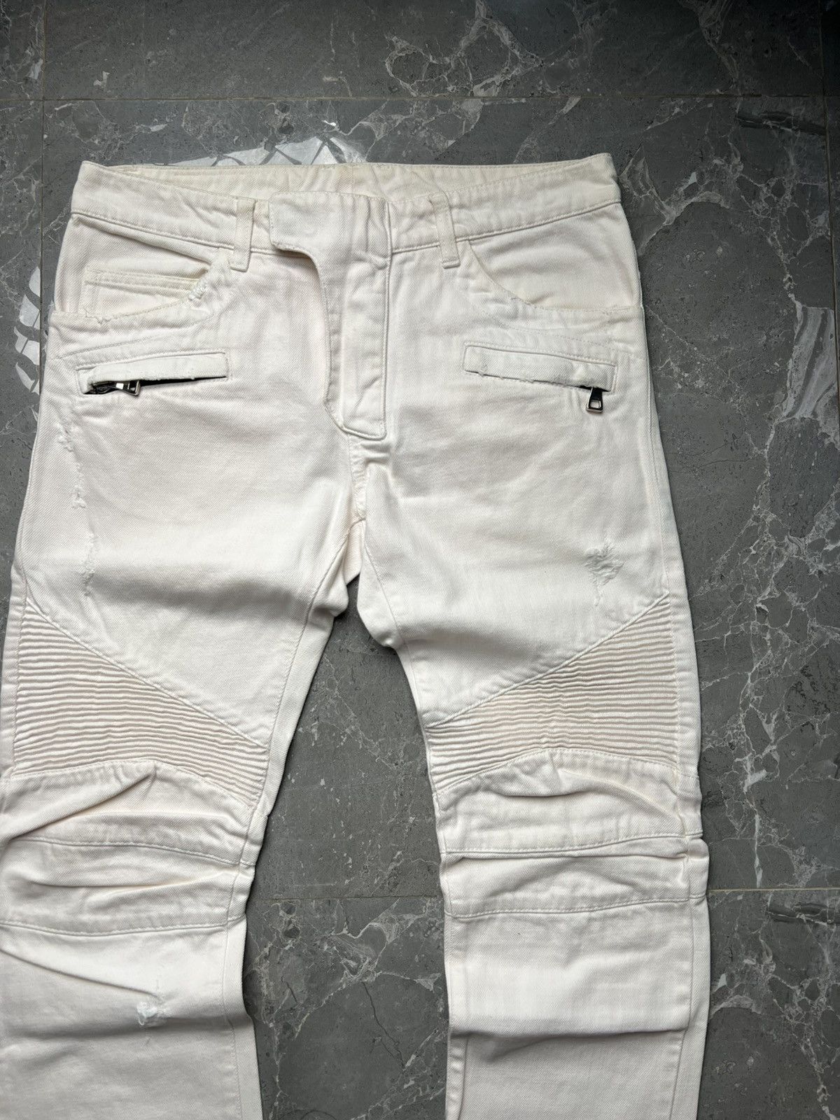 Balmain Balmain Broken White Biker Jeans Size US 29 - 4 Thumbnail