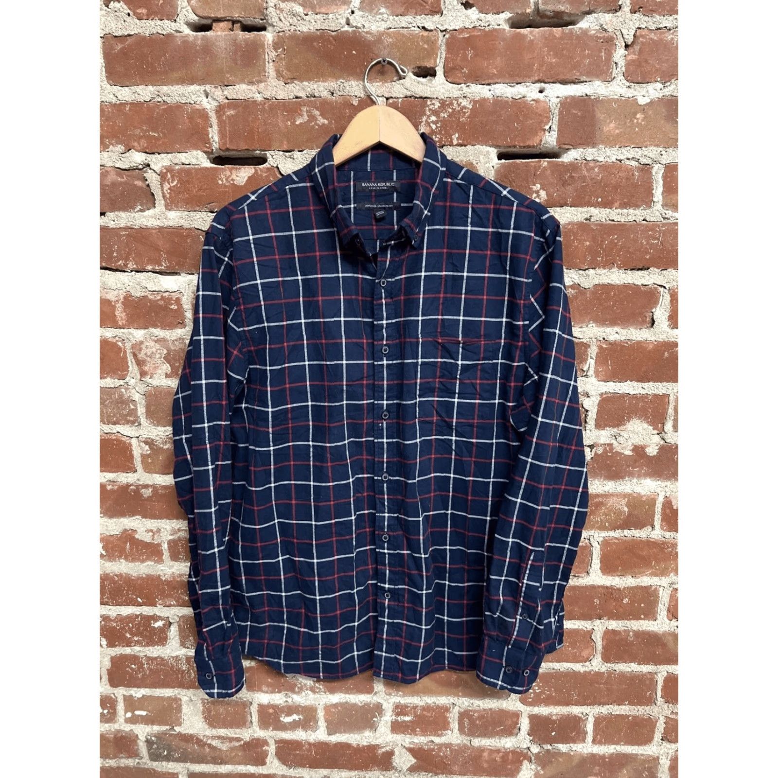 Banana Republic Banana Republic Mens Blue Plaid Button-Up Long Sleeve Luxe Flannel Size L Size US L / EU 52-54 / 3 - 2 Thumbnail