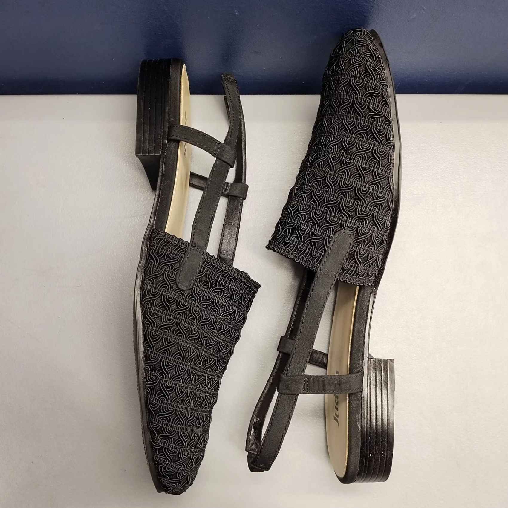 Vintage Judith Slingback Sandals Womens Size 9.5M Black Square Toe Ankle Strap Slip On Size US 10 / IT 40 - 2 Thumbnail