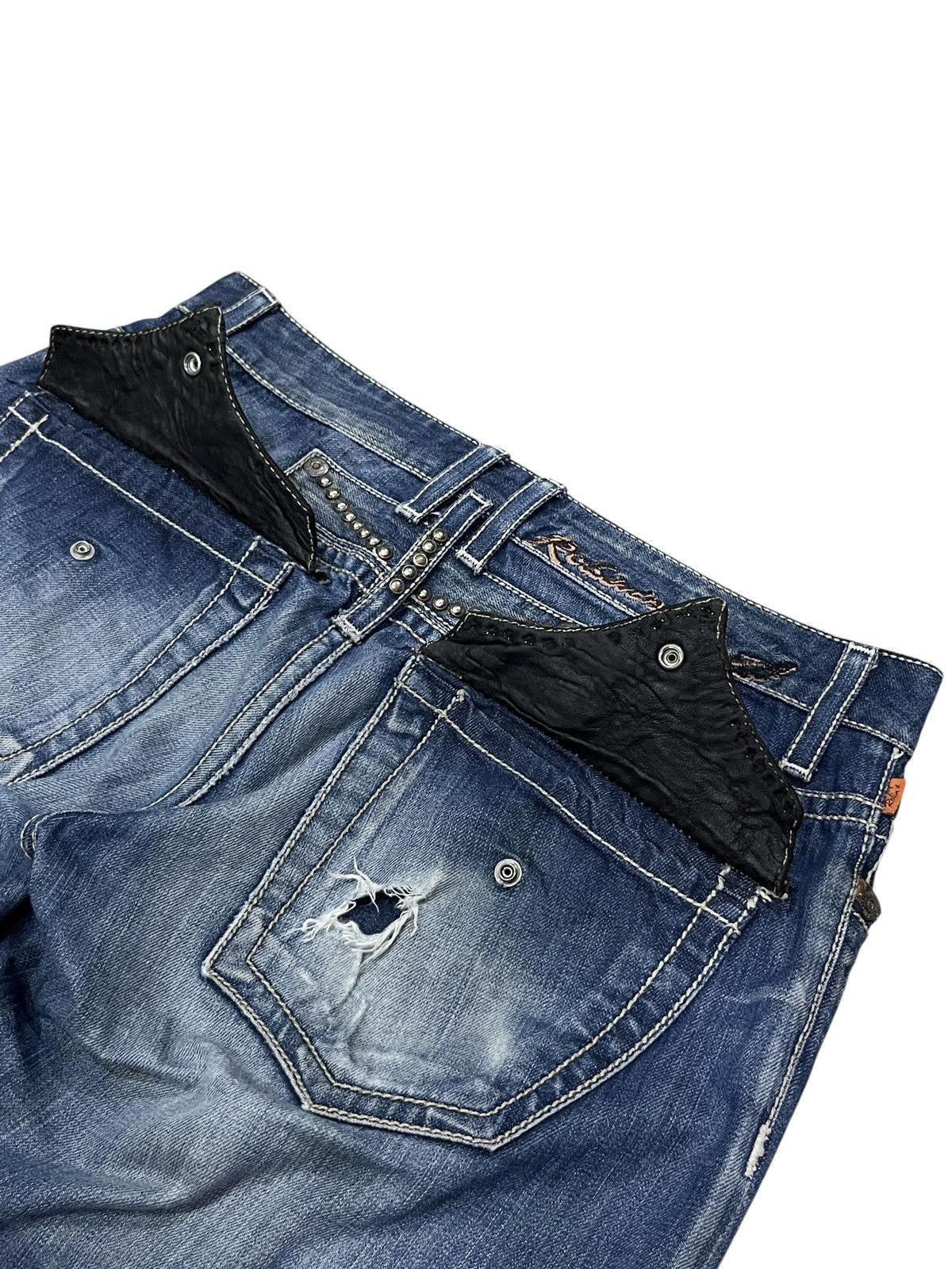 Asspizza × Robins Jeans 🔥Robin's Jean Studded Flap Distressed Denim USA Made (W33) Size US 33 - 3 Thumbnail