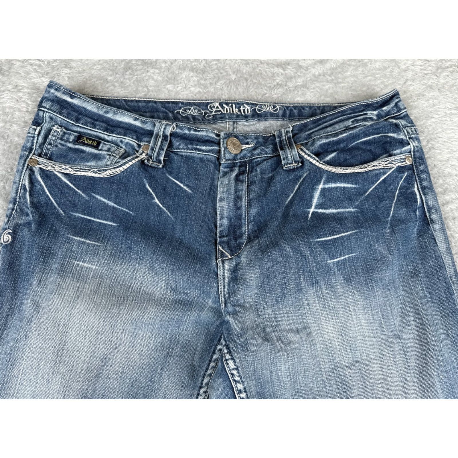 Denime Adiktd Jeans Women 12 Blue Denim Bootcut Distressed Embellished 33x31 Jeans Size 34" / US 12 / IT 48 - 4 Thumbnail