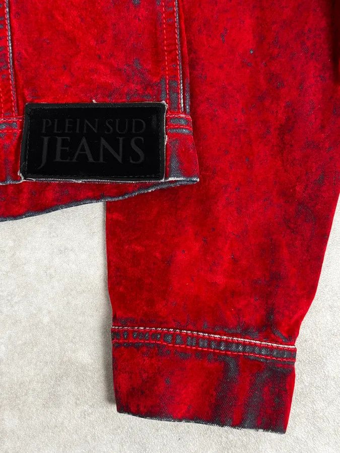 Vintage Plein Sud Red & Blue Gradient Velvet Denim Trucker Jacket Size XS / US 0-2 / IT 36-38 - 11 Thumbnail