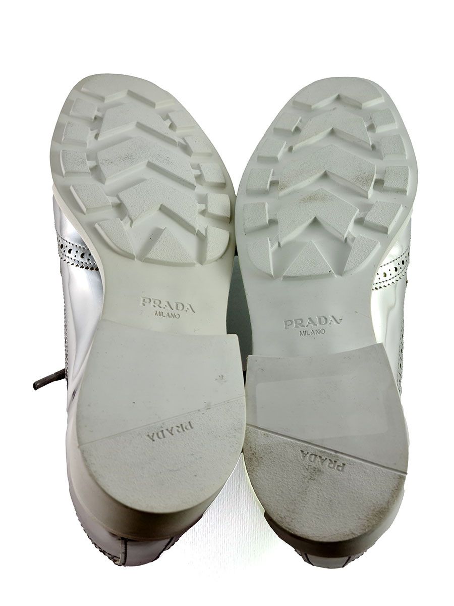 Prada Prada Silver EU 37 US 7 Leather Brogue Platform Oxford Shoes Size US 7 / IT 37 - 10 Thumbnail