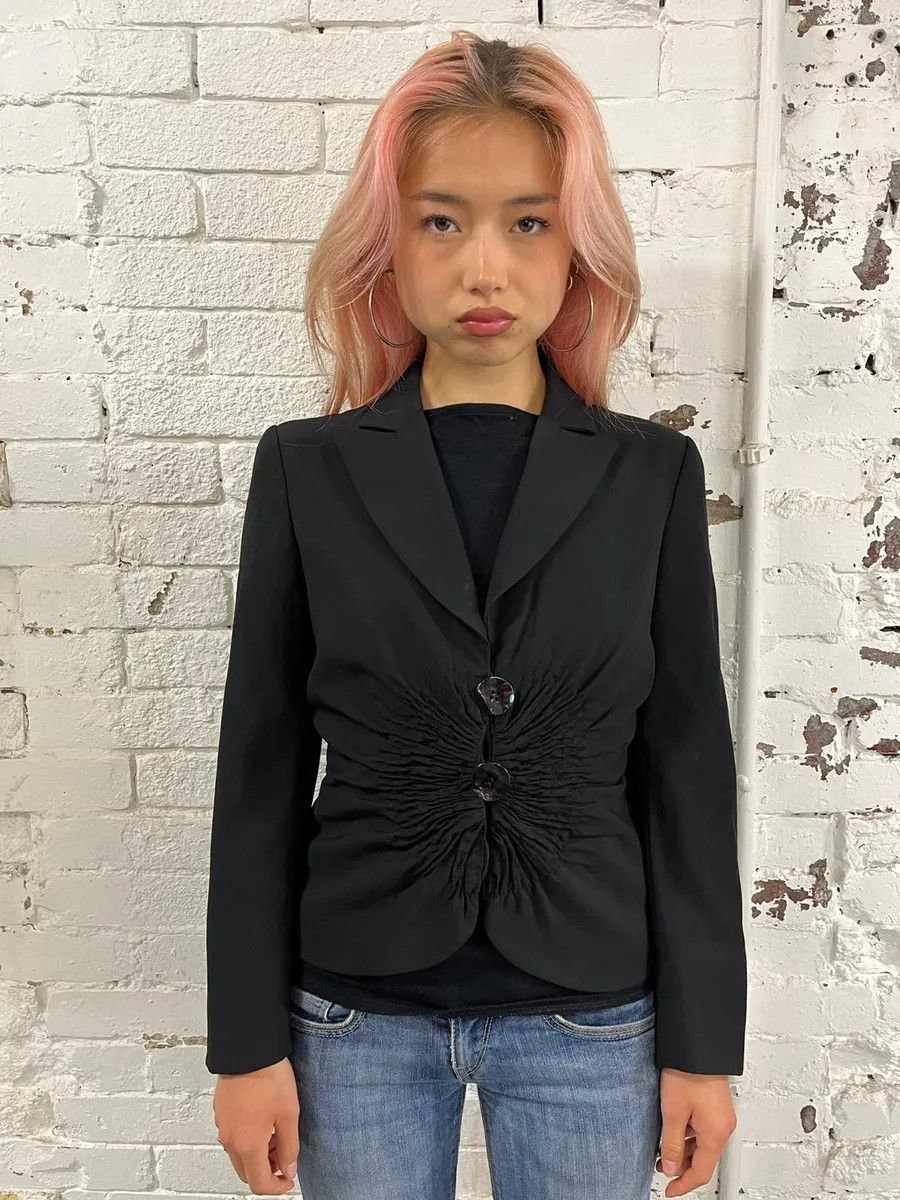 Emporio Armani SS2006 Emporio Armani Black Ruched Wool Blazer Jacket Size S / US 4 / IT 40 - 2 Thumbnail
