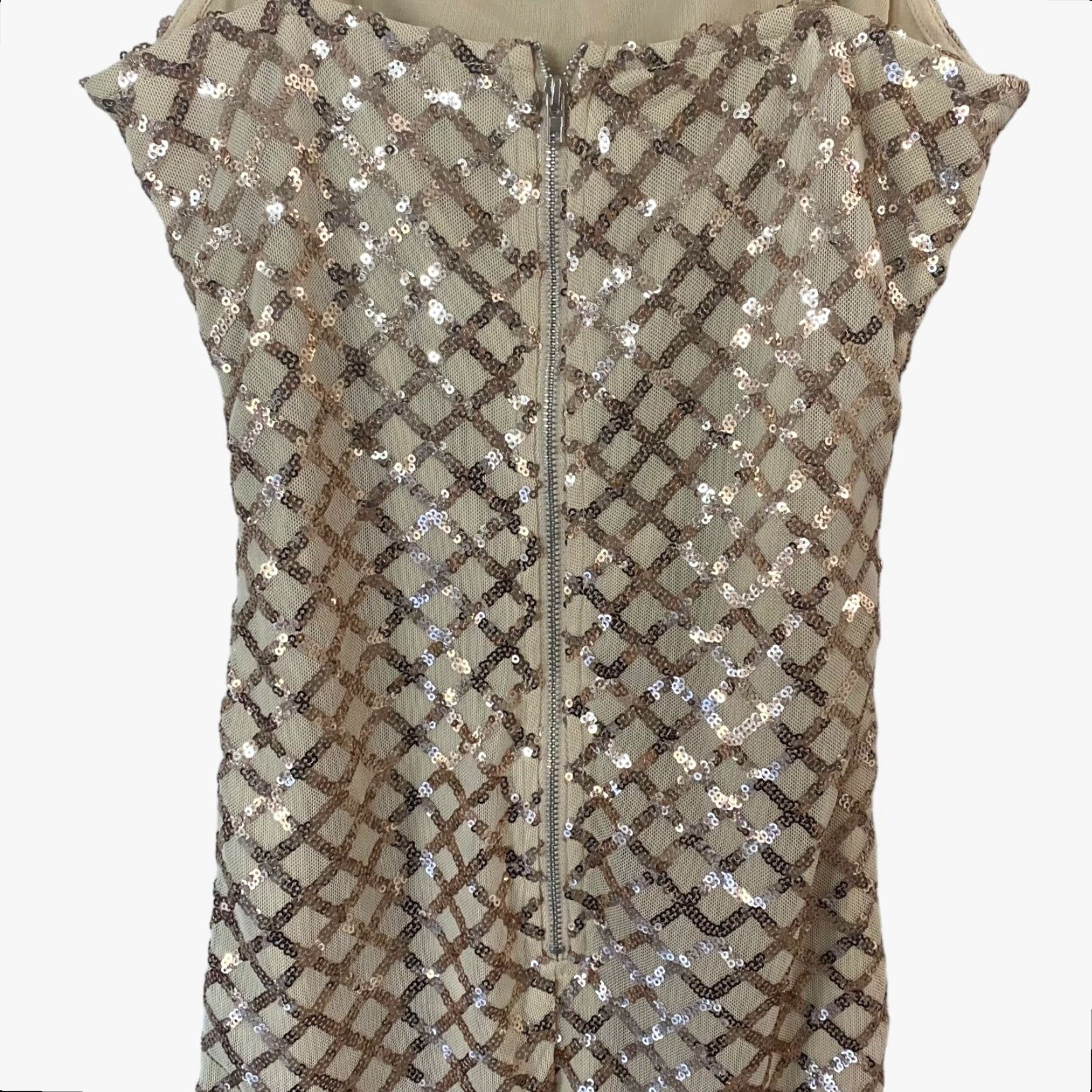 PrettyLittleThing VINTAGE Pretty Little Thing Rose Gold Strappy Sequin Dress Bodycon Straight Womens O Size XS / US 0-2 / IT 36-38 - 6 Thumbnail
