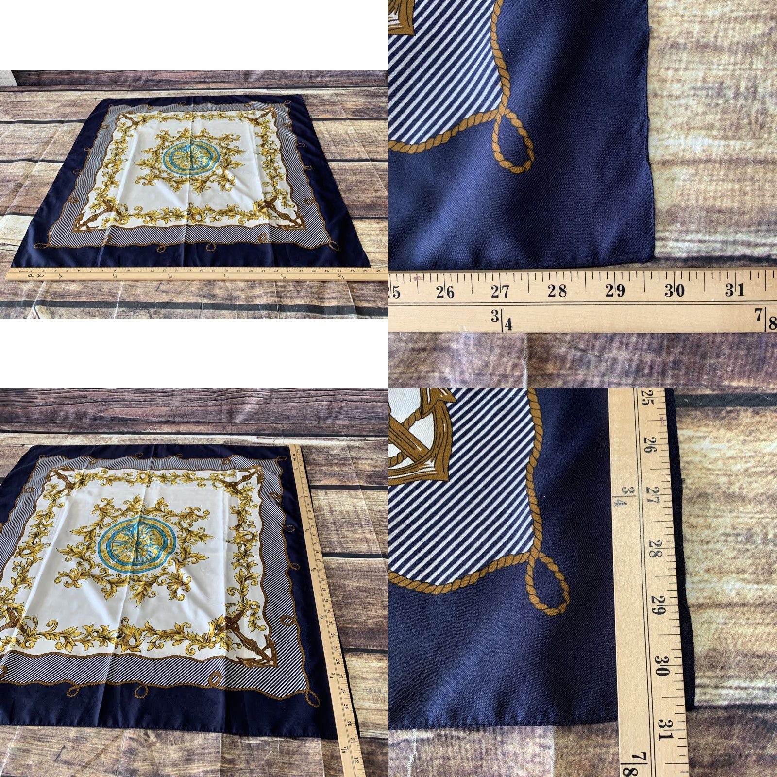 Vintage Womens Scarf Nautical Navy Blue Compass Anchors Fashion Polyester Sheer 30 x 30 Size ONE SIZE - 8 Thumbnail