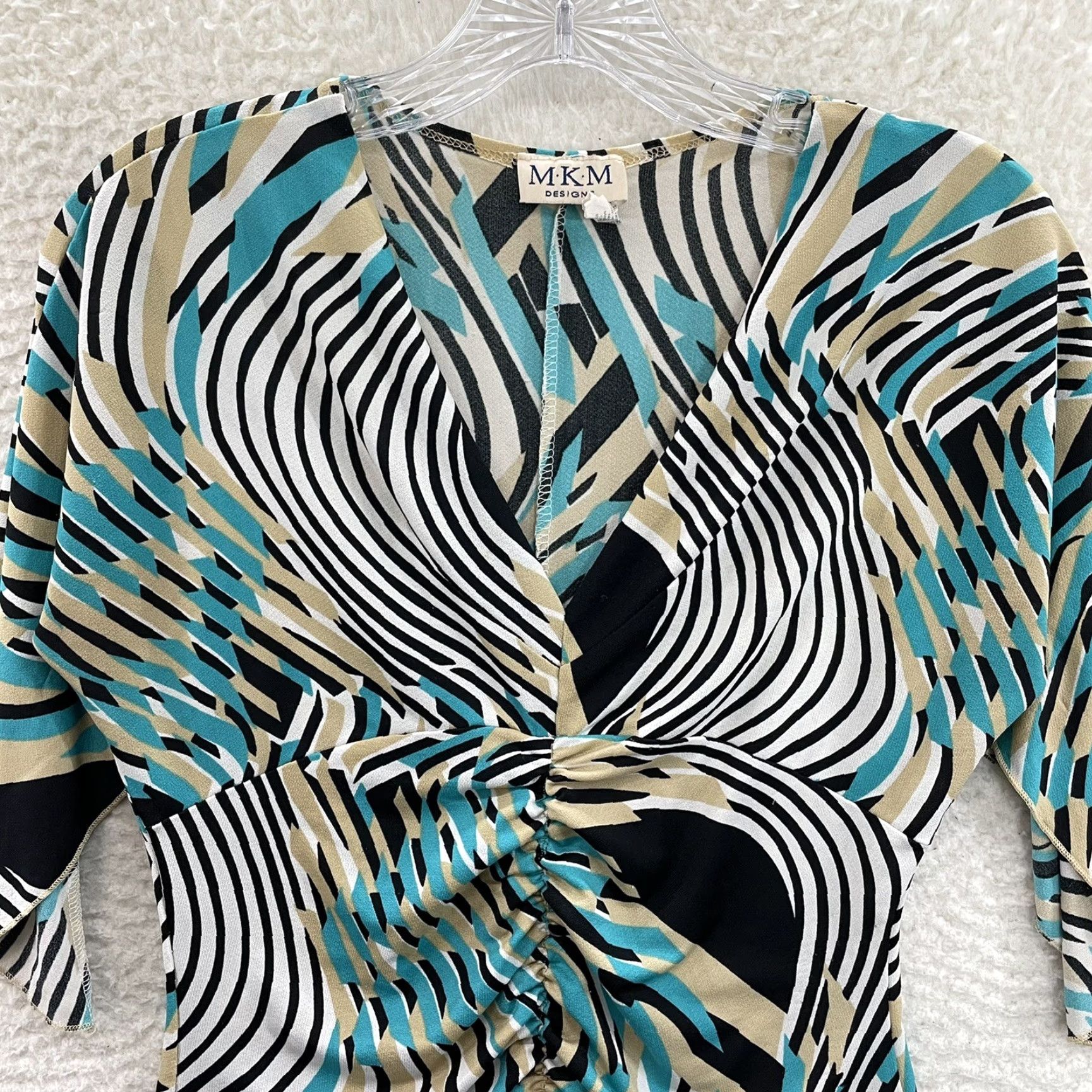 Vintage VINTAGE 90s Y2K Top Shirt M Blue Pattern Slinky Stretch Office Womens Size M / US 6-8 / IT 42-44 - 3 Thumbnail