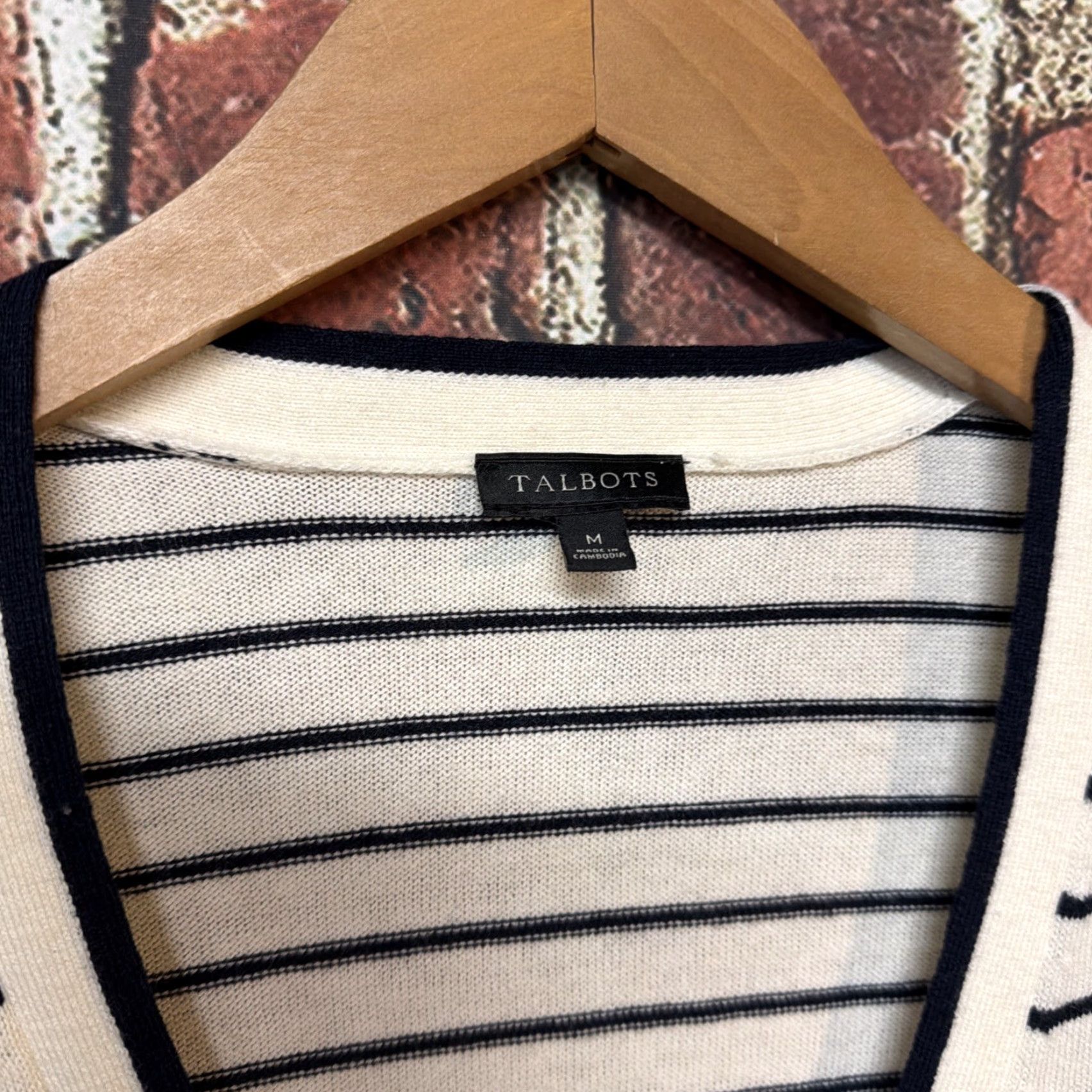 Talbots Talbots Blue White Striped Cardigan Womens Medium Sweater Button Pockets Knit Cotton Vintage: No Size M / US 6-8 / IT 42-44 - 2 Thumbnail