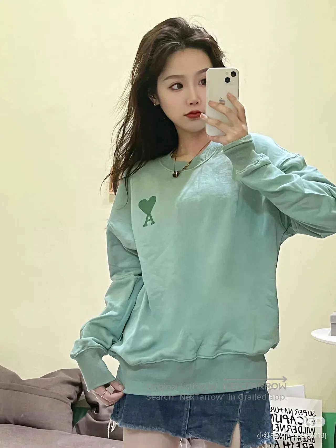 AMI Ami Green Embroidered Heart Sweatshirt XL. Size XL / US 12-14 / IT 48-50 - 4 Thumbnail