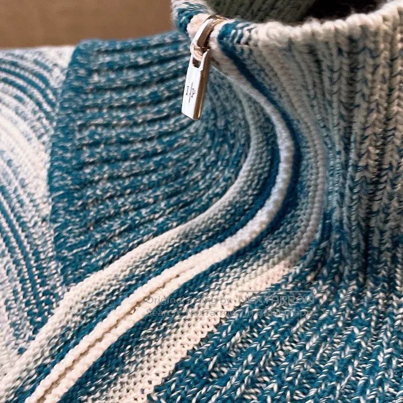 Loro Piana Loro Piana Blue and White Gradient Striped Collar Knit Car Size XS / US 0-2 / IT 36-38 - 5 Thumbnail