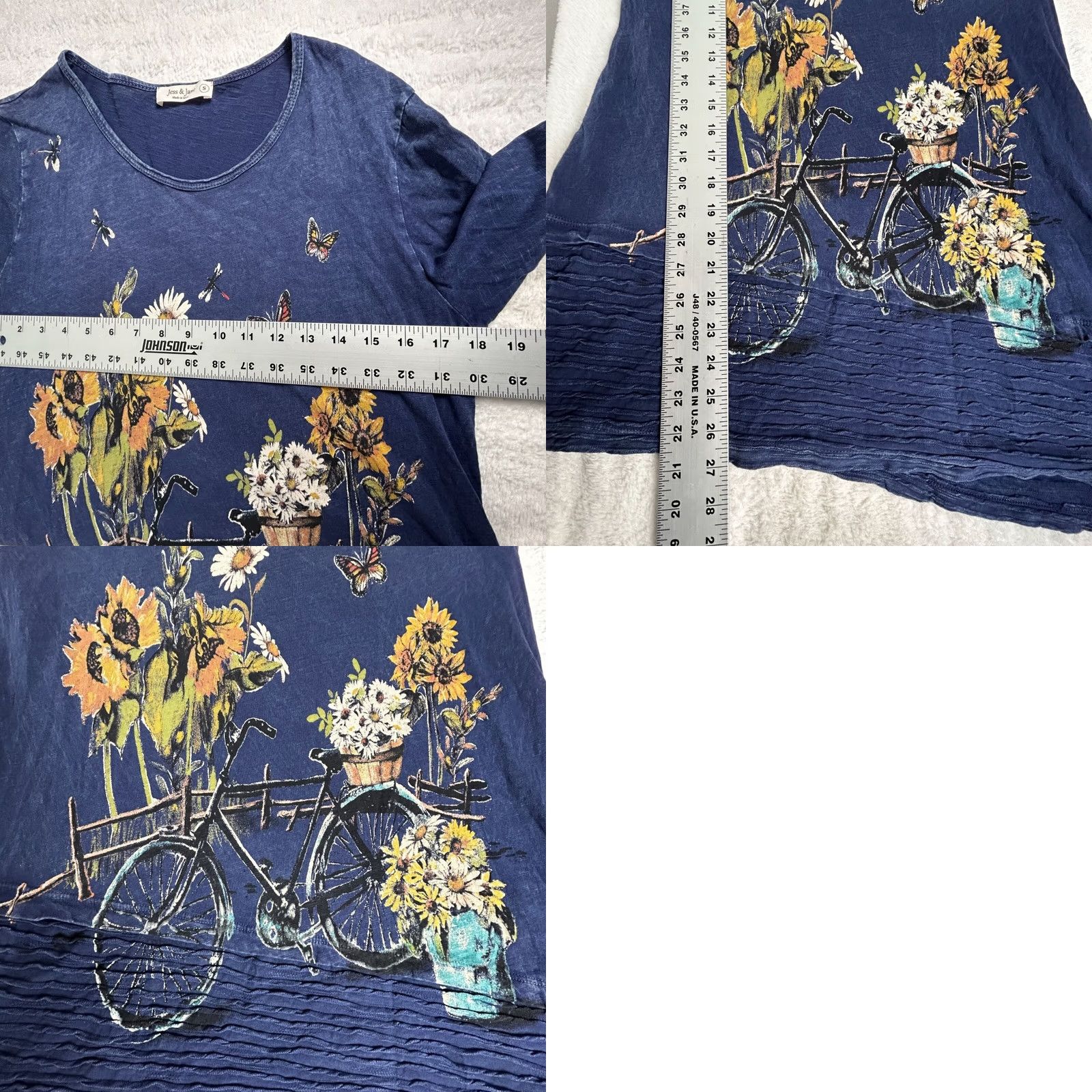 Vintage Jess & Jane Womens Small Blue Floral 3/4 Sleeve Tunic Top Size S / US 4 / IT 40 - 8 Thumbnail