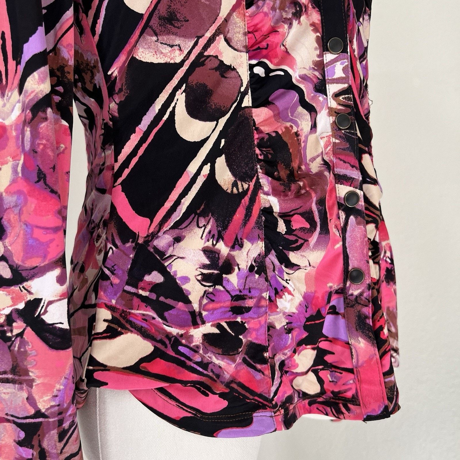 Other CACHÉ Button Up Blouse Y2K Pink Purple Pearl Snap Watercolor Size S / US 4 / IT 40 - 3 Thumbnail
