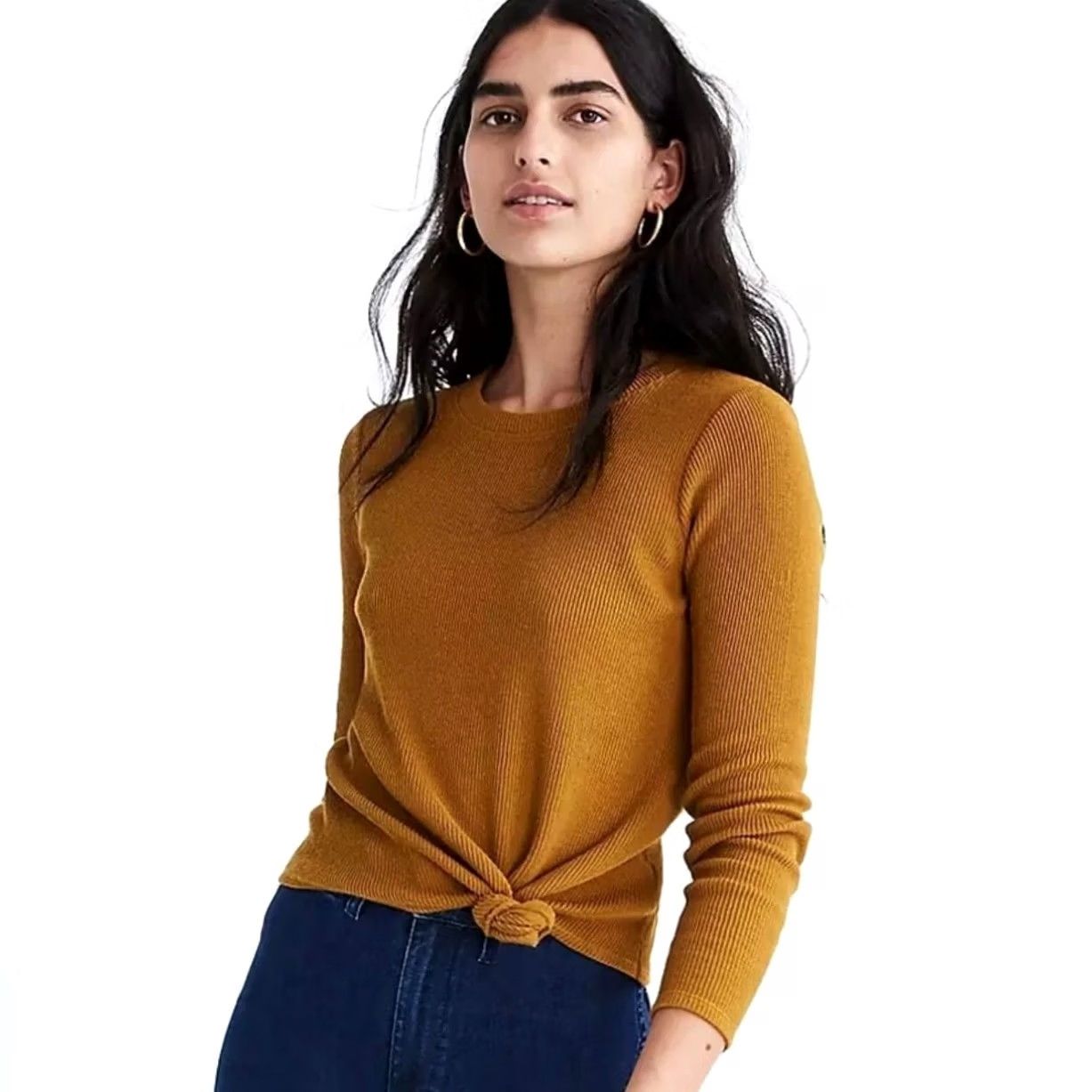 Madewell Madewell Texture & Thread Knot-Front Top Egyptian Gold Long Sleeve Sz M T-Shirt Women Modern Knit Knitwear Rolling Tie-Front? Size M / US 6-8 / IT 42-44 - 2 Thumbnail